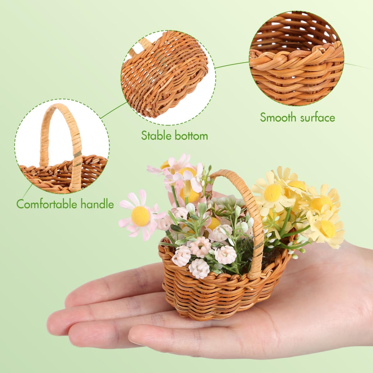 UKCOCO 2pcs Miniature Woven with Handles Small Farmhouse Storage Basket for Weddings Parties and Home Decor Rustic Flower Arrangement - image 5