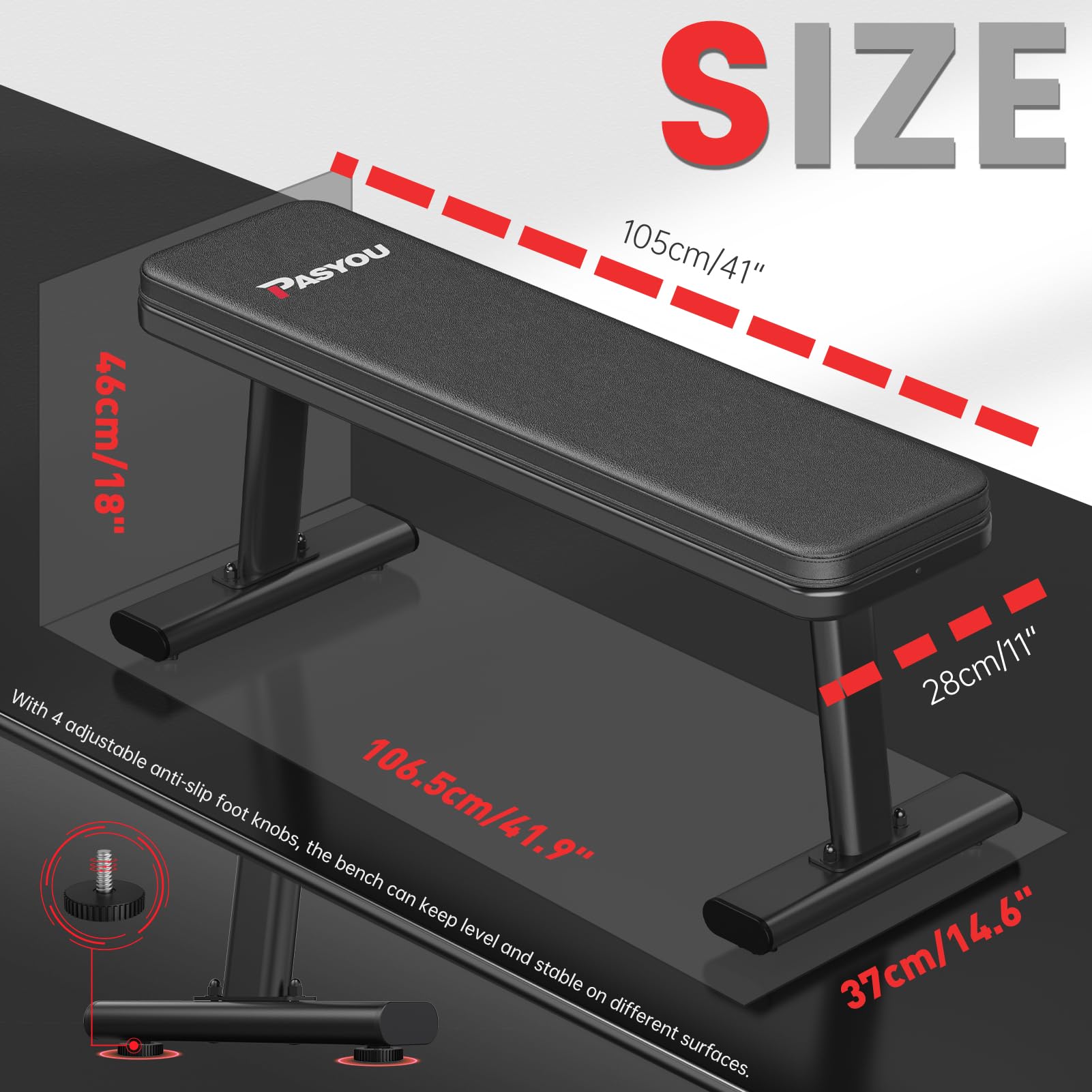 PASYOU PW100 Flat Weight Bench – Heavy Duty 1450lbs Capacity Home Gym
