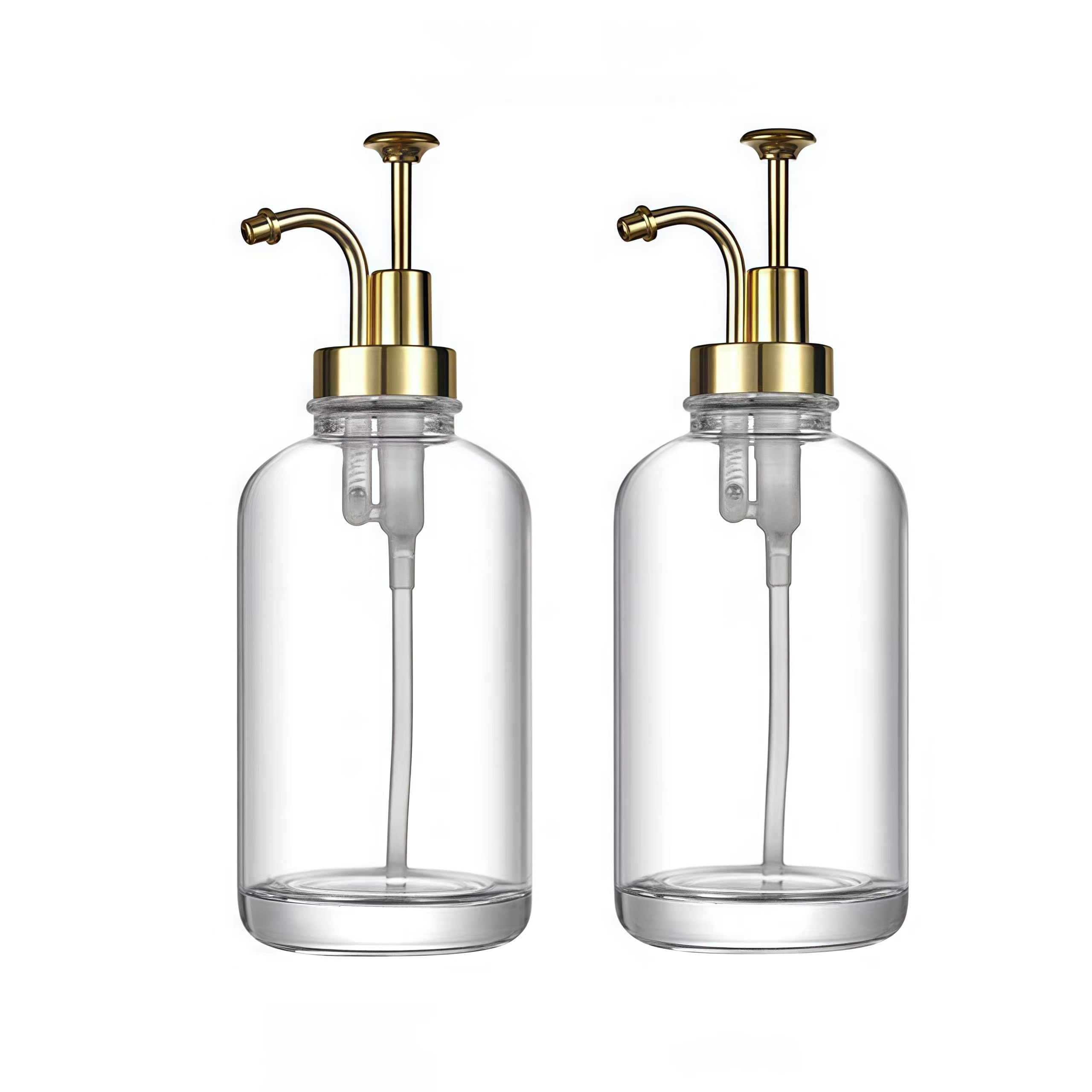 Jolof Store 2-Pack Glass Coffee Syrup Dispenser – 17oz Gold Pump Bottles