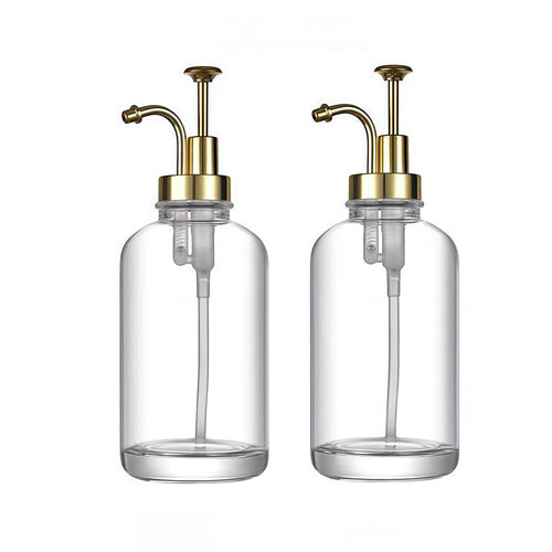 Jolof Store 2-Pack Glass Coffee Syrup Dispenser – 17oz Gold Pump Bottles