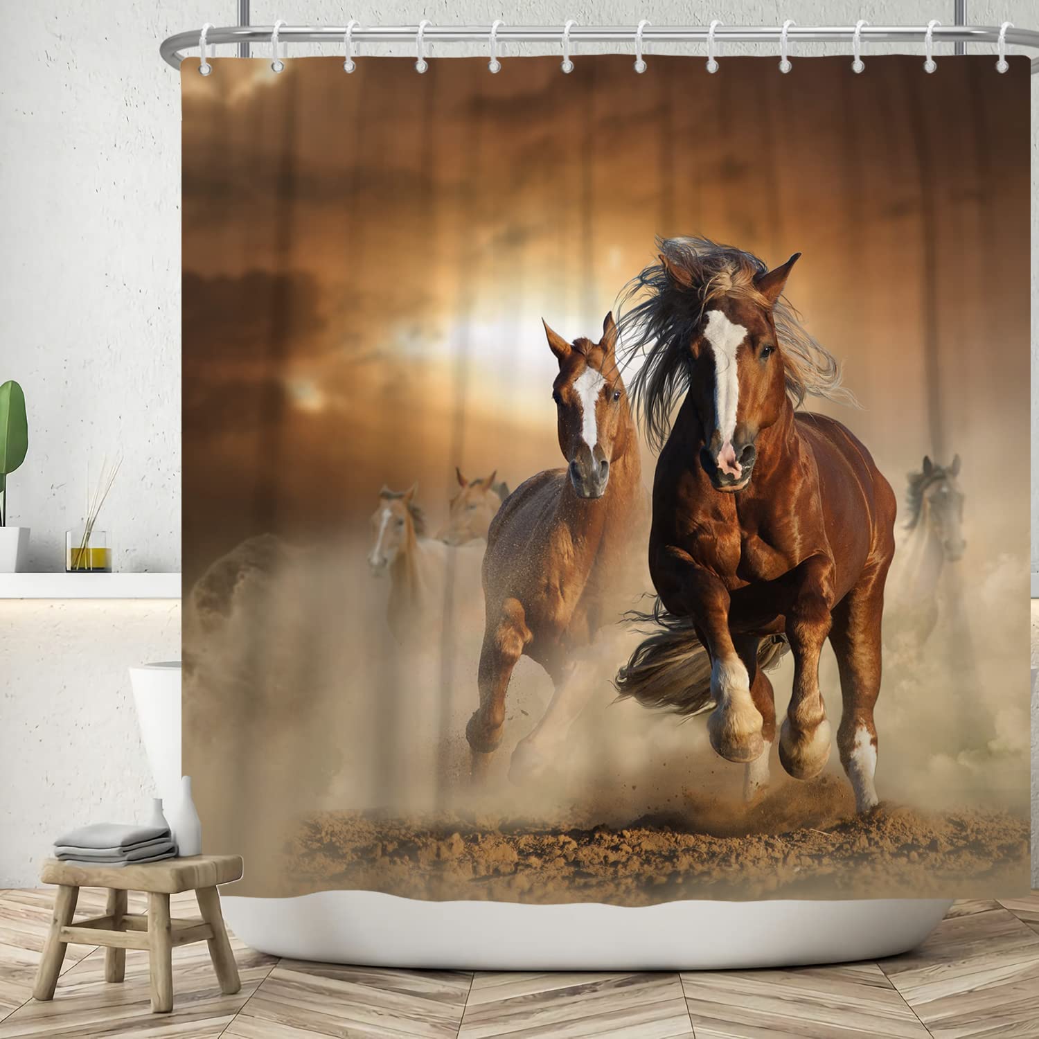 Horse Shower Curtain | Vintage Brown Waterproof Polyester – 180x180