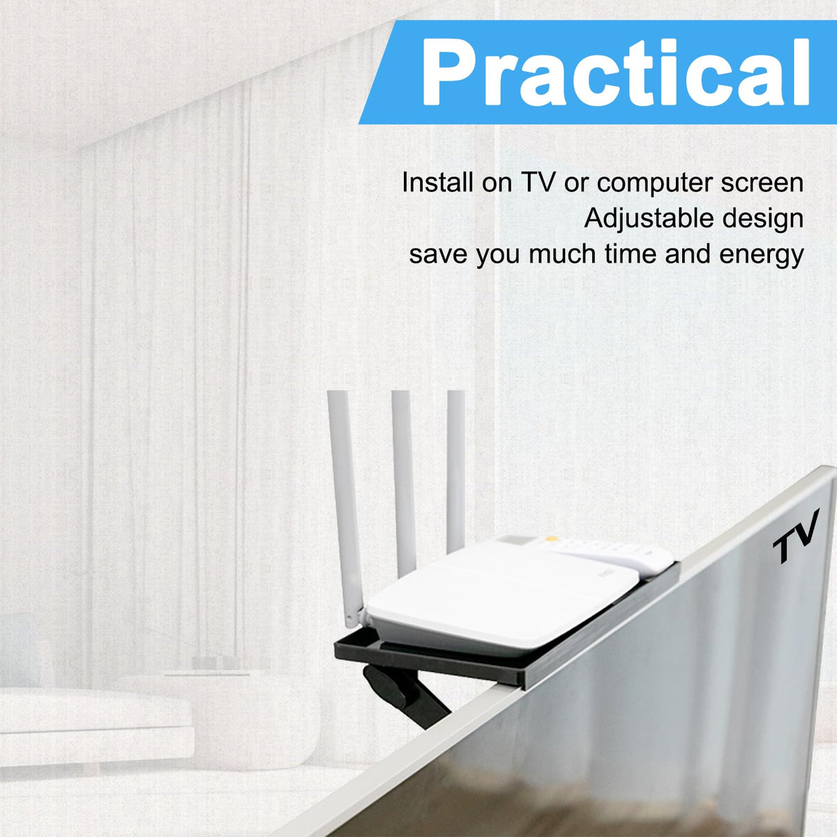JXMTSPW TV Top Screen Shelf Adjustable Computer Monitor Shelf Storage Bracket Mount Hold Cable Media Box, Game Console, WiFi Router