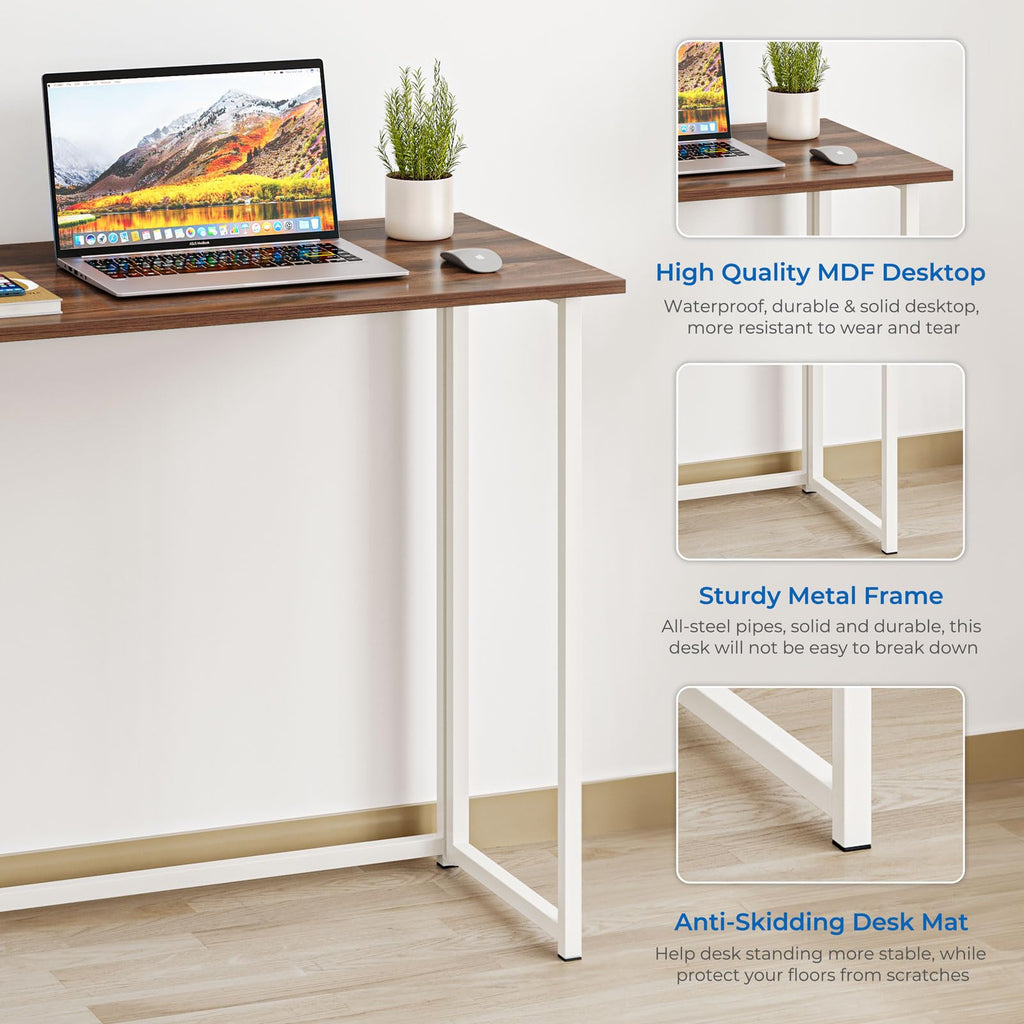 Dripex Folding Computer Desk – Compact No-Assembly Metal Table, Brown