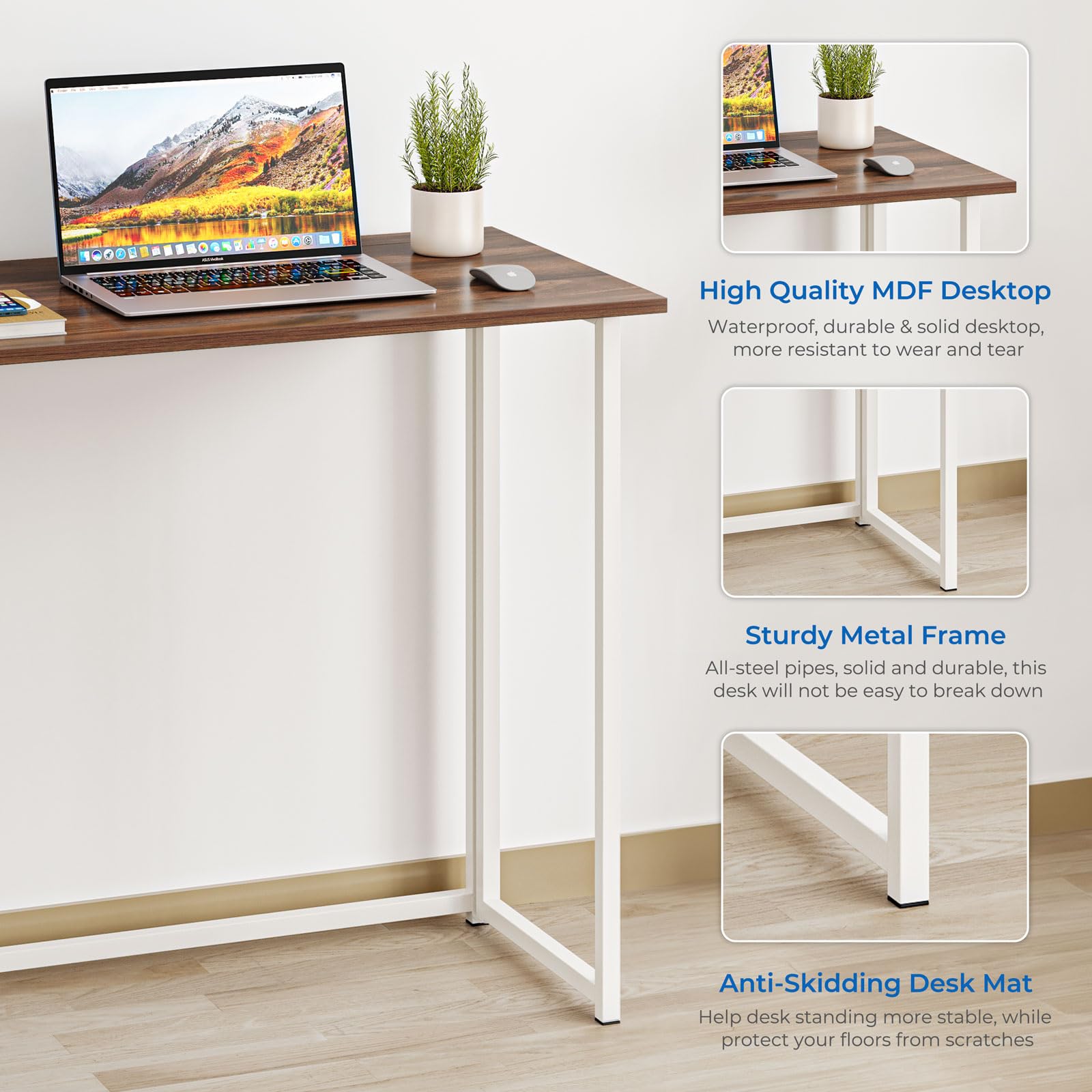 Dripex Folding Computer Desk – Compact No-Assembly Metal Table, Brown