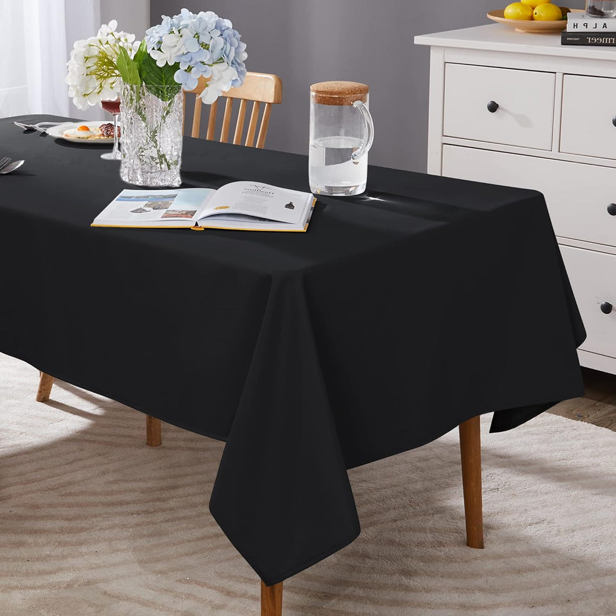 Deconovo Black Oxford Tablecloth | Water Resistant Rectangle Cover