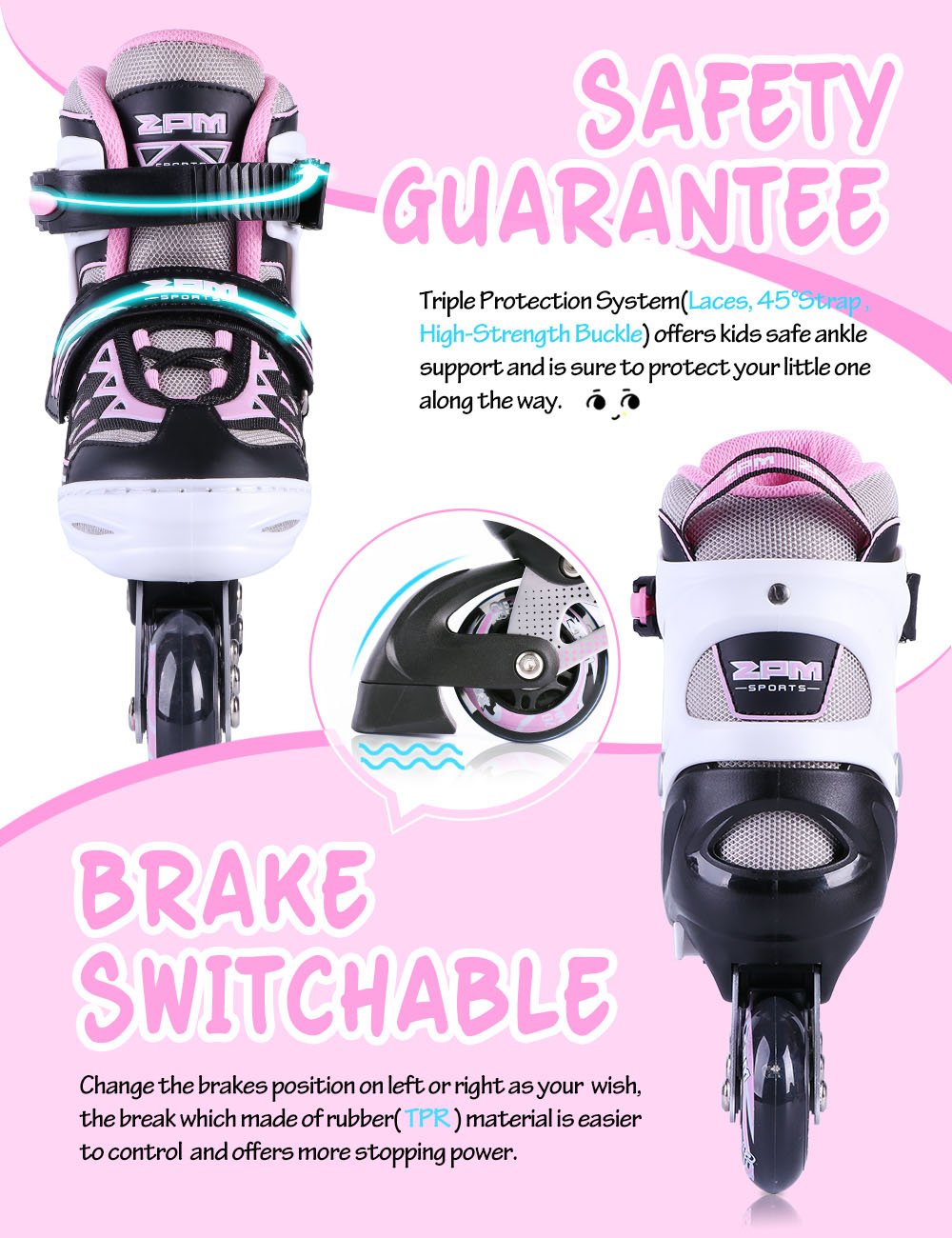 2pm Sports Adjustable Light Up Inline Skates for Kids - Pink Small