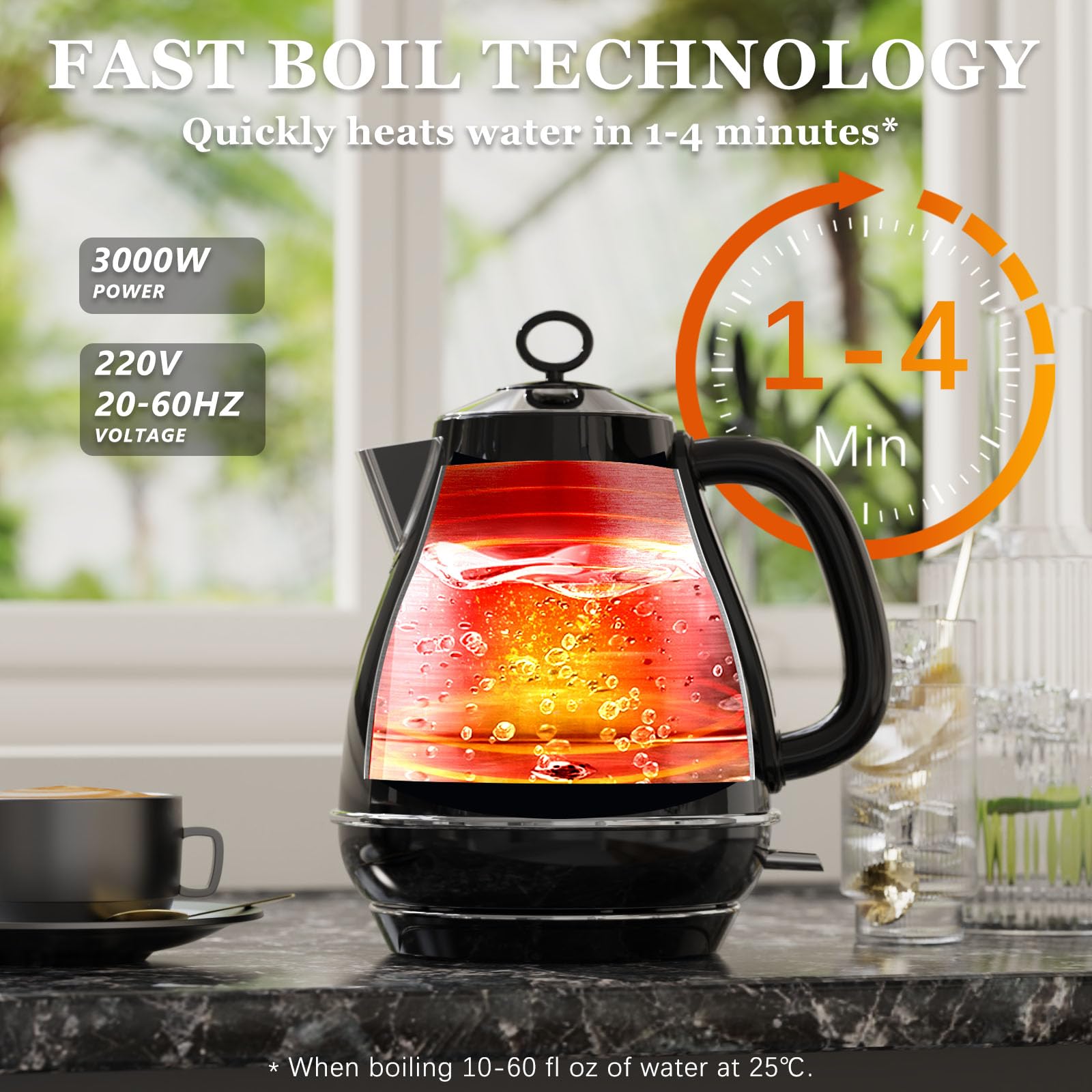 Anfilank Electric Kettle – 1.7L Fast Boil 3000W Stainless Steel, Black