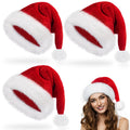 Santa Hat 3-Pack – Luxury Velvet Plush Christmas Hats for Adults