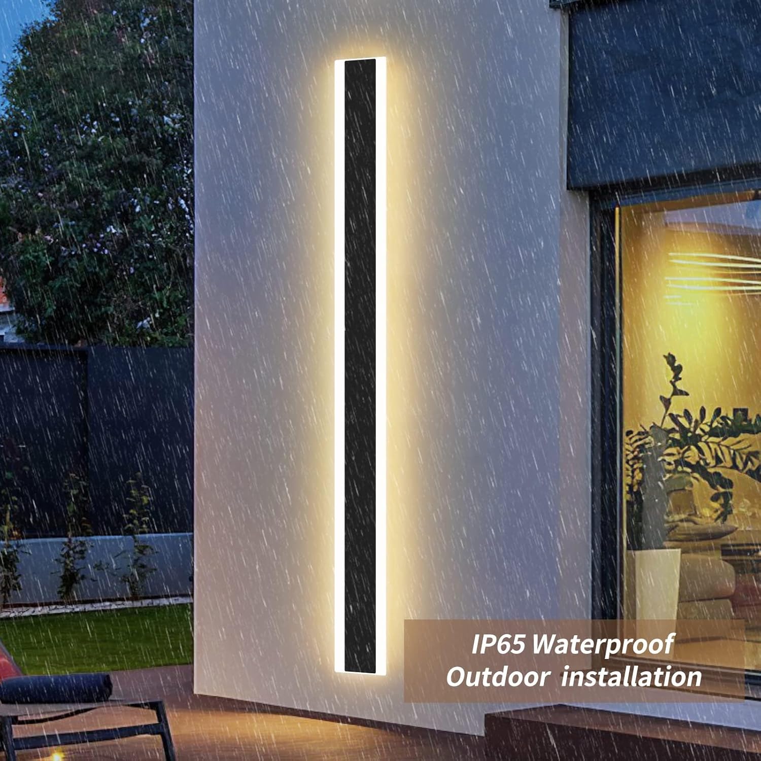 Mikeru 120cm LED Outdoor Wall Light – 42W IP65 Modern Black Sconce