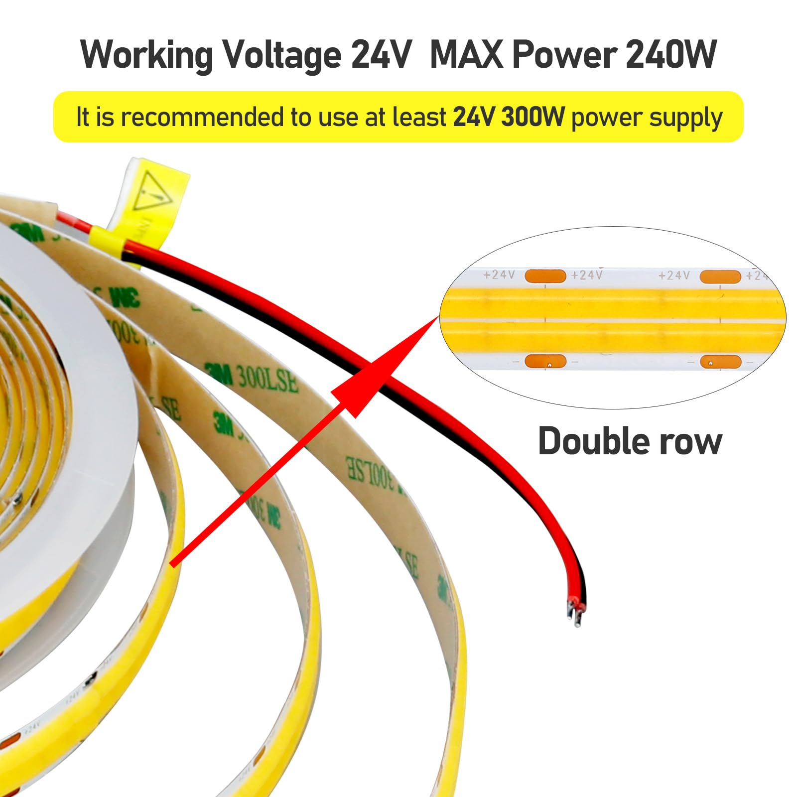 GOMING 32.8ft Double Row COB LED Strip Light | 3000K Warm White 24V