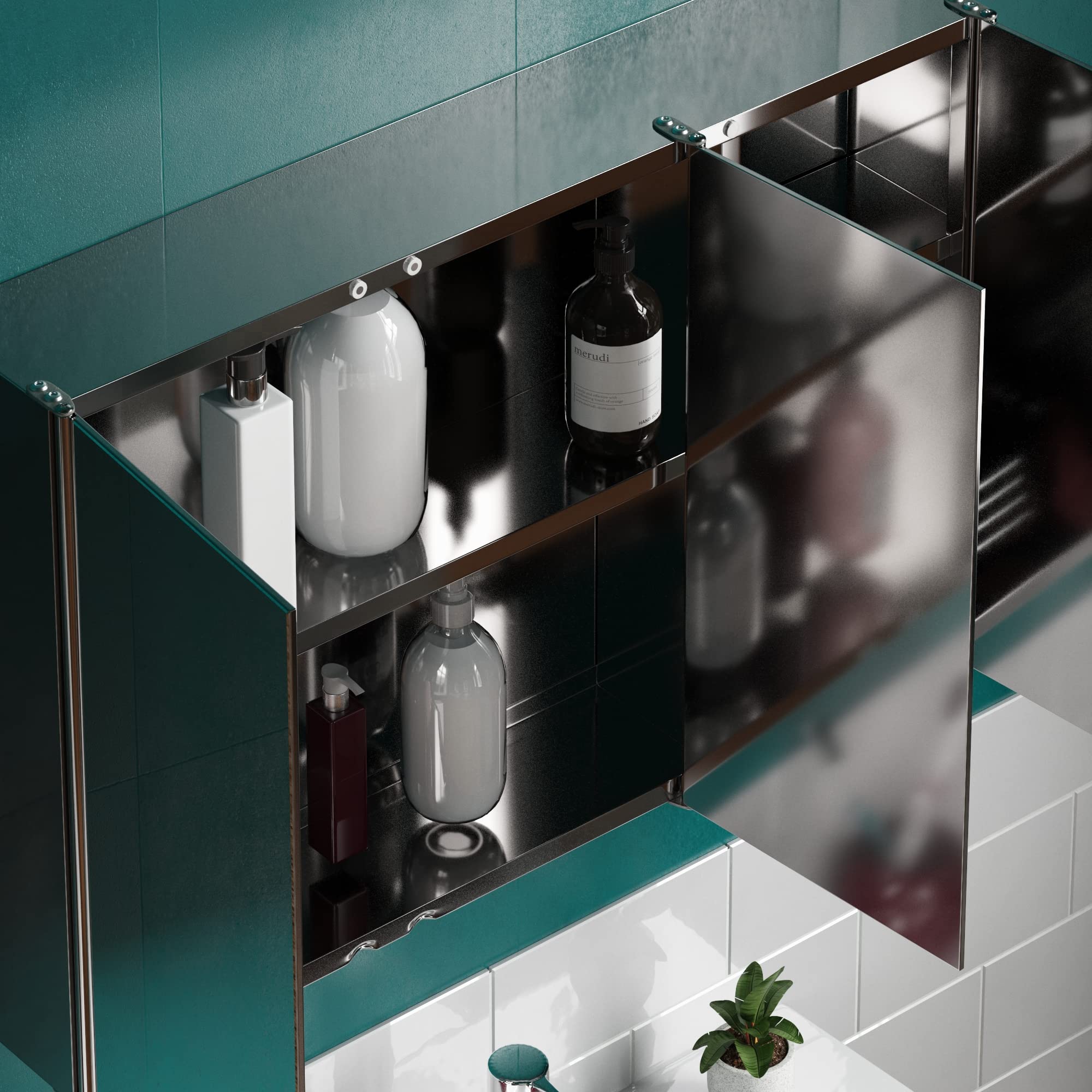 Bath Vida Tiano Triple Mirror Bathroom Cabinet | Stainless Steel Wall Unit
