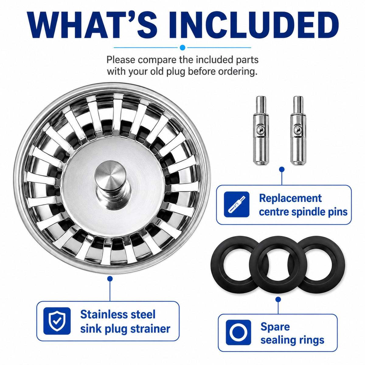 Kitchen Sink Plug Strainer, Stainless Steel Sink Plug Replacement for Approx. 83mm Old Plug Size, Actual Top Diameter Approx. 83mm - image 4