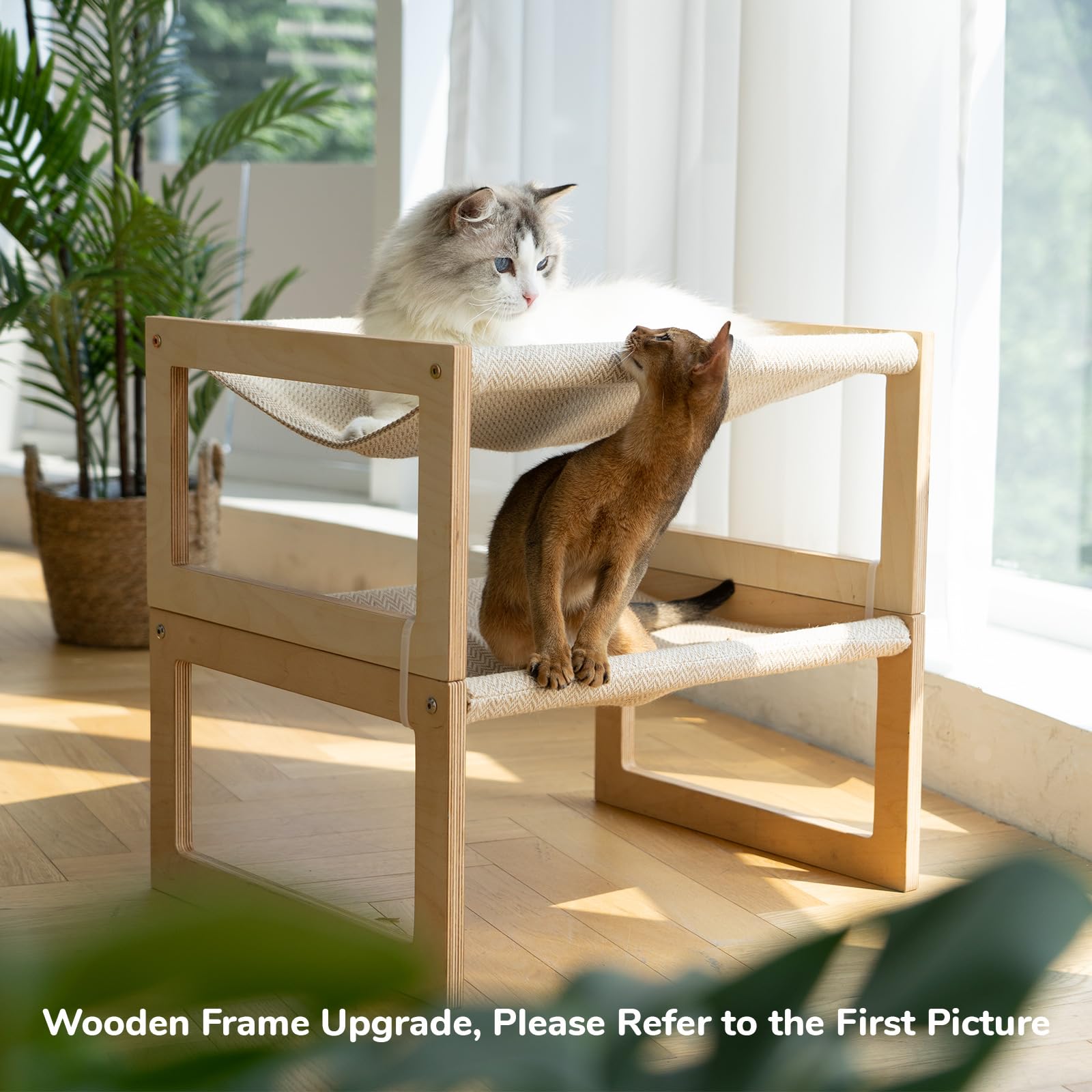 FUKUMARU Elevated Cat Hammock | Wooden Breathable Pet Bed for Small Dogs