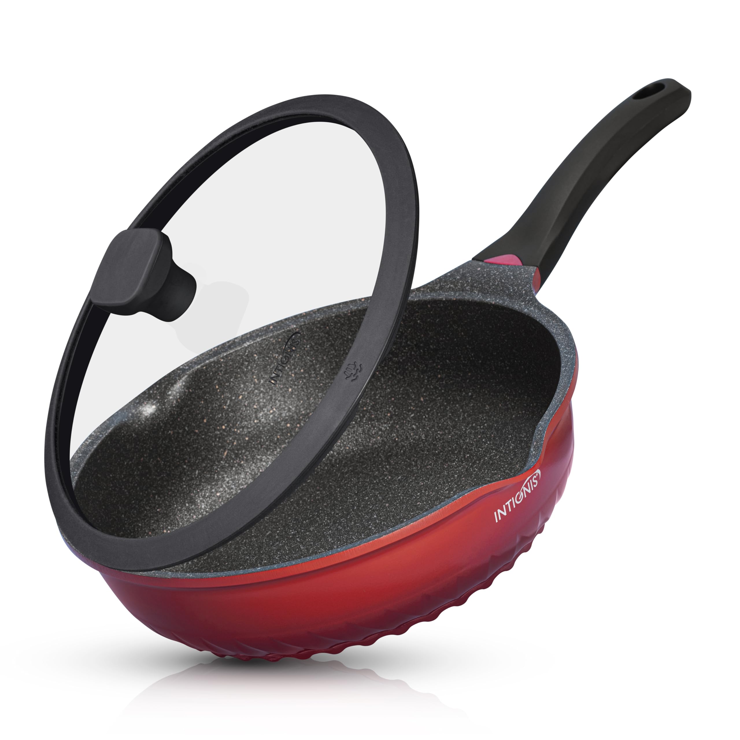 INTIGNIS 30cm Deep Frying Pan with Lid | Non-Stick Induction Wok Skillet