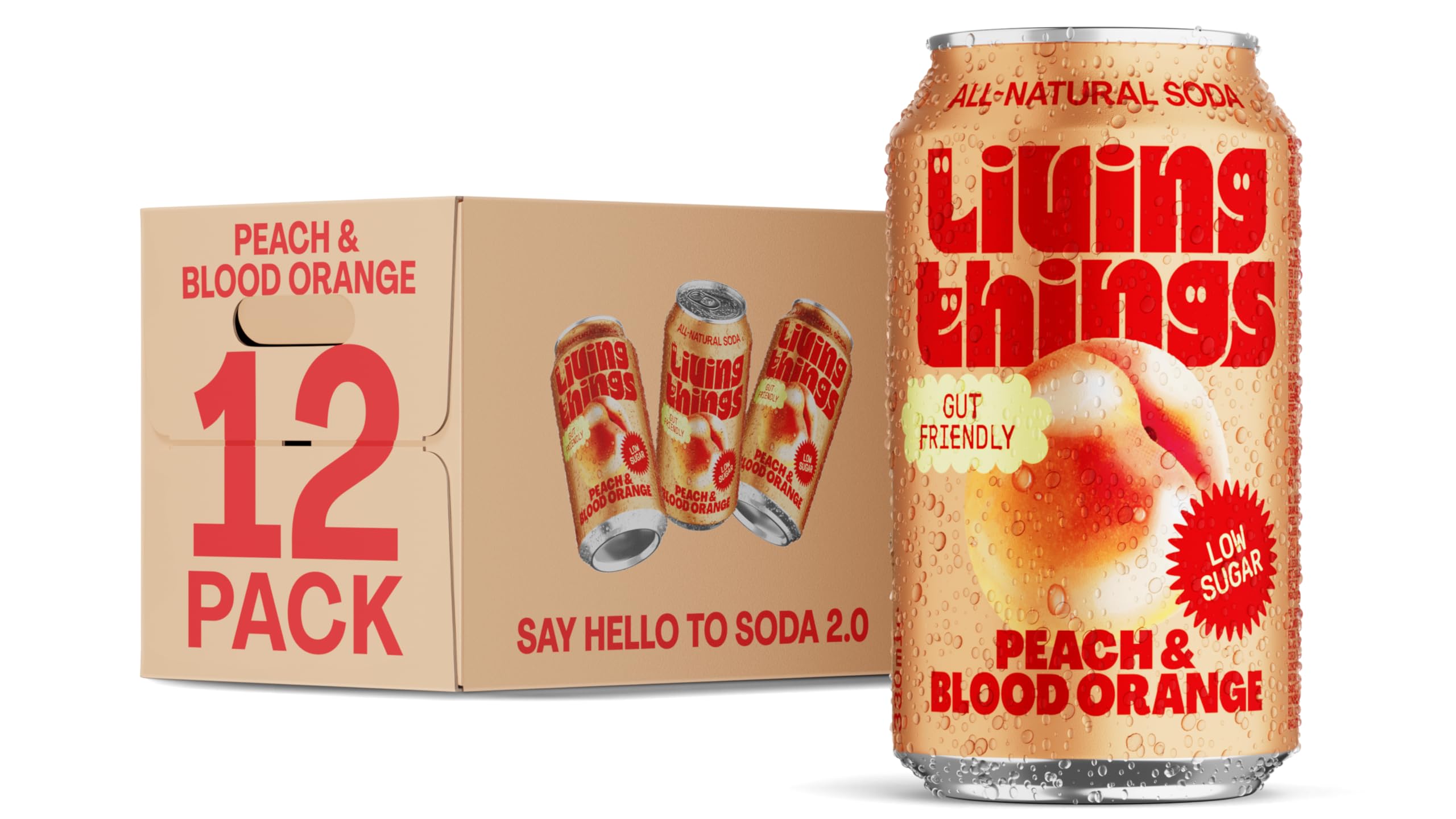 Living Things Prebiotic Soda – Peach & Blood Orange – 12 x 330ml
