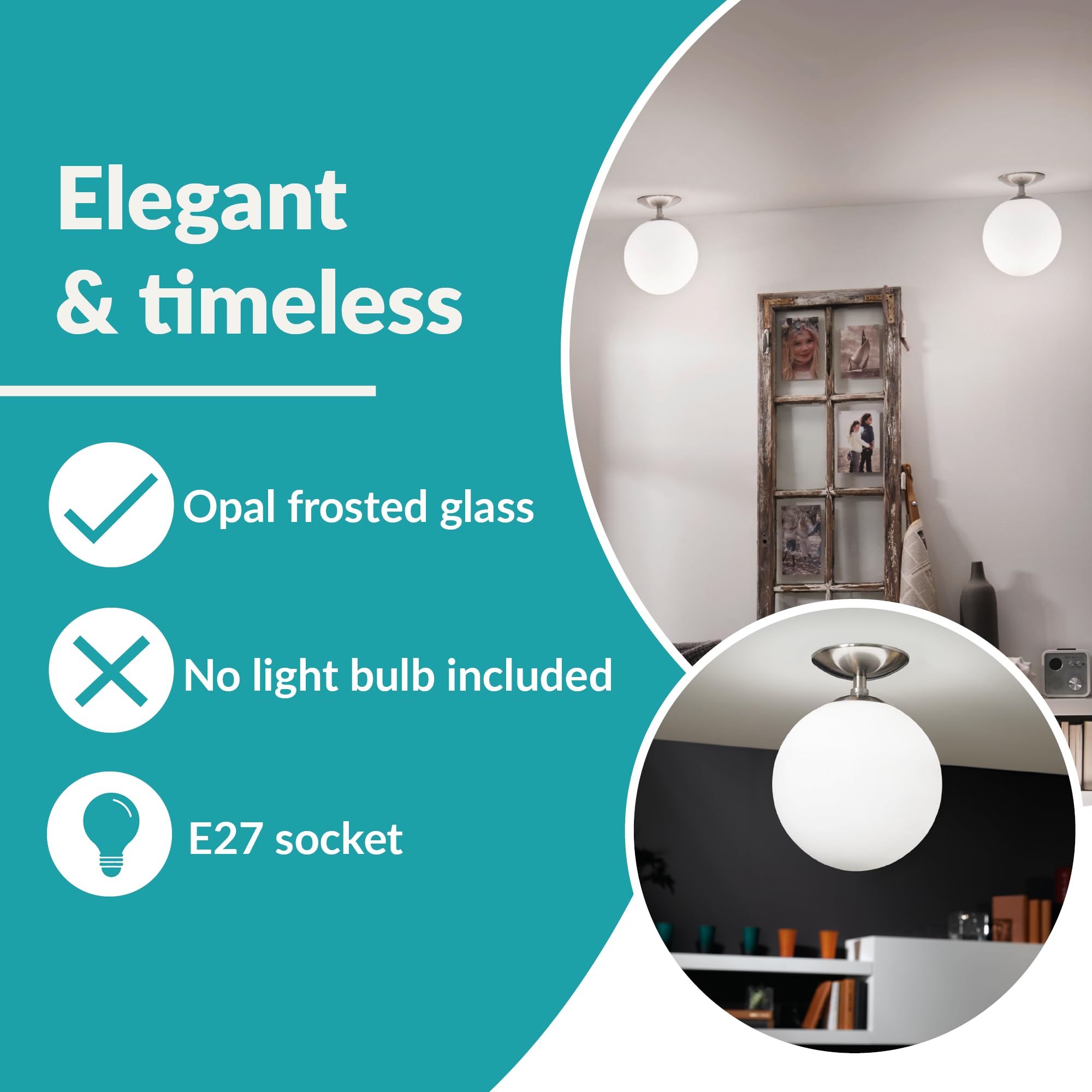 Eglo Rondo Ceiling Light – Matt Nickel Steel with Opal Glass E27