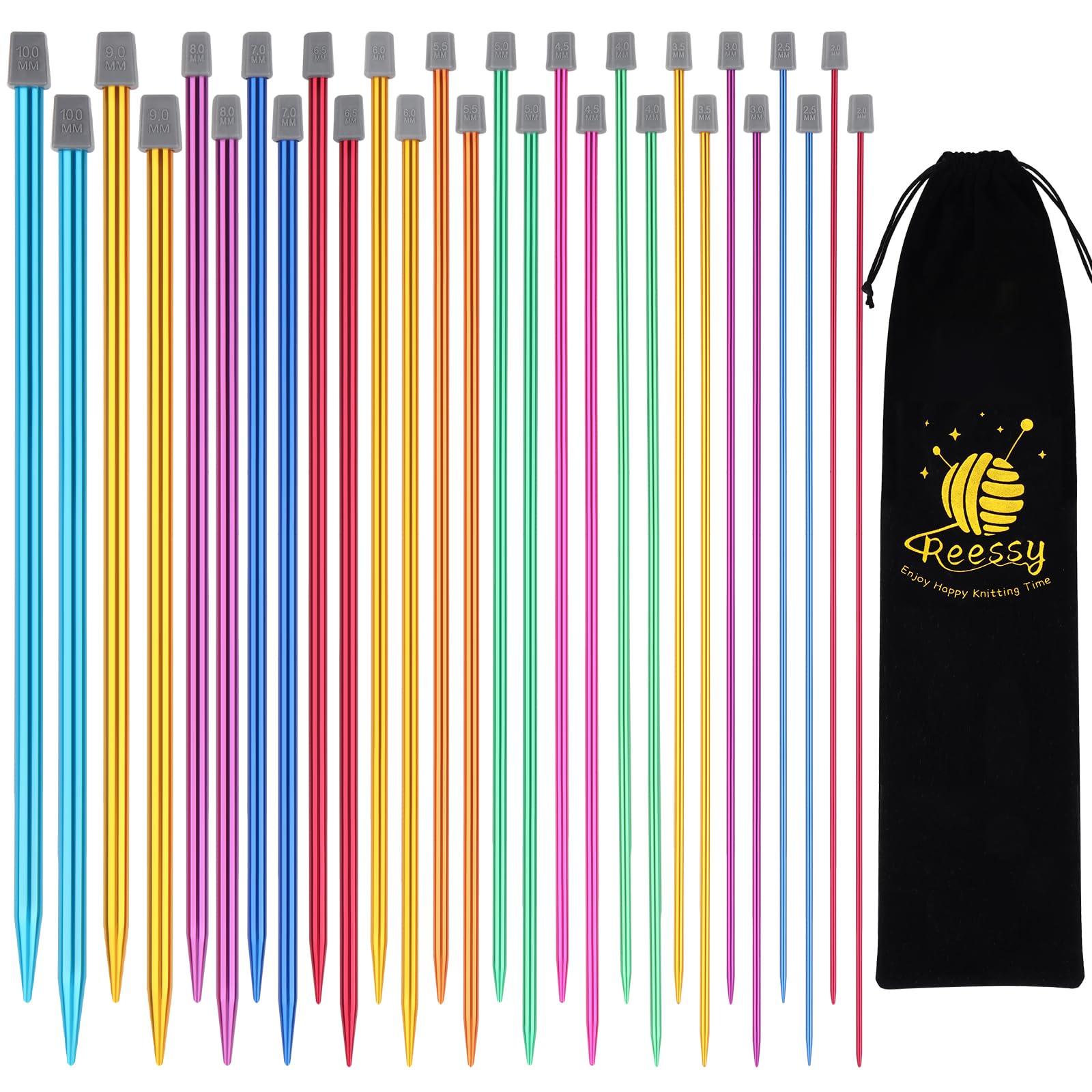 Reessy Aluminium Knitting Needles Set – 14 Pairs Single Pointed 35cm Long