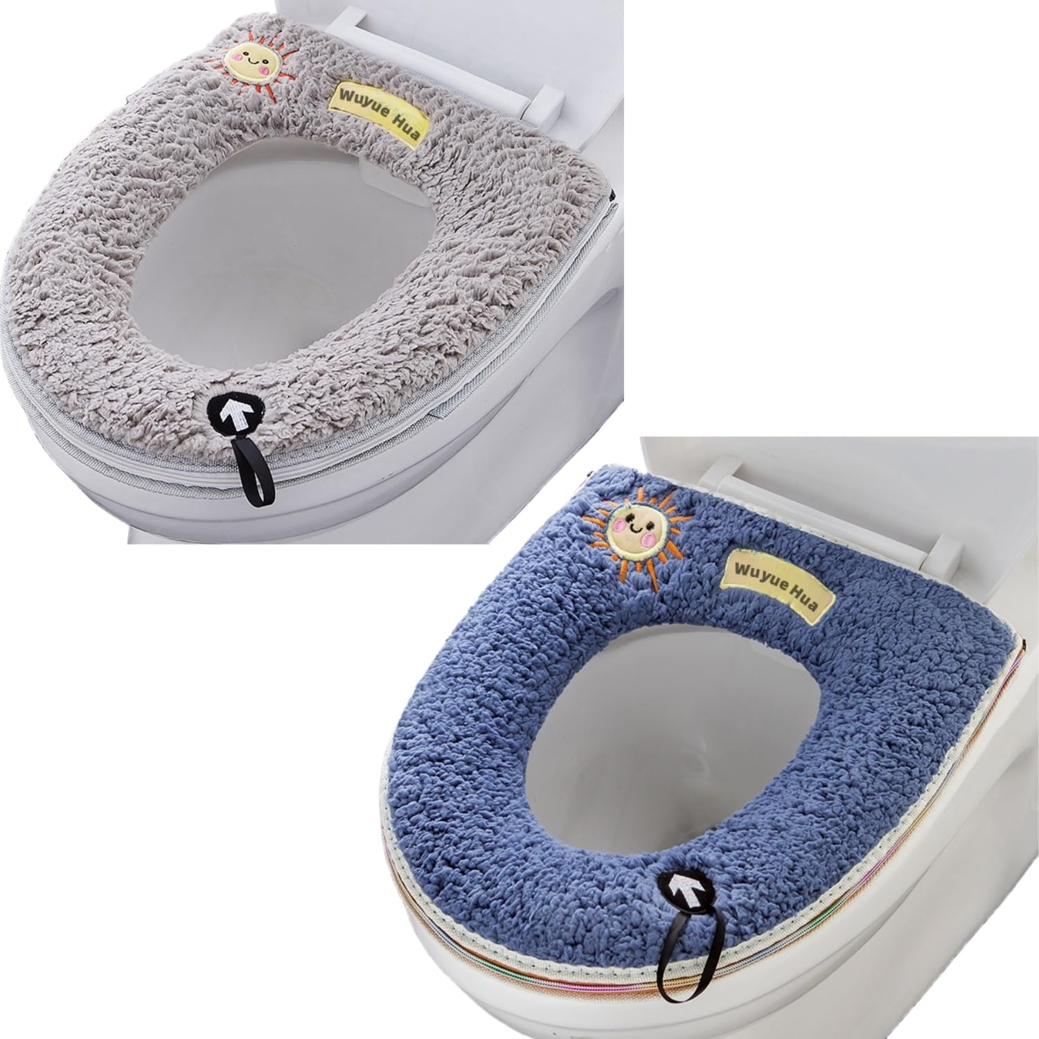 Jolof Store Universal Toilet Seat Cover Pads – 2Pcs Washable Grey & Blue