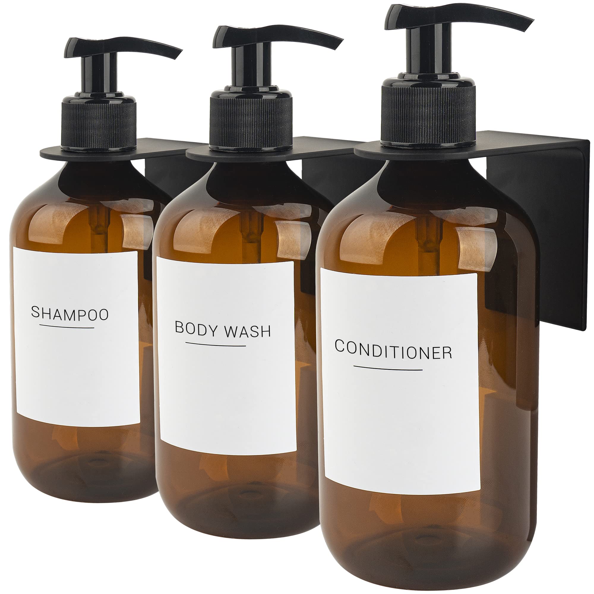 Ezebesta 3-Pack 500ml Amber Plastic Shower Soap Dispensers with Wall Mount