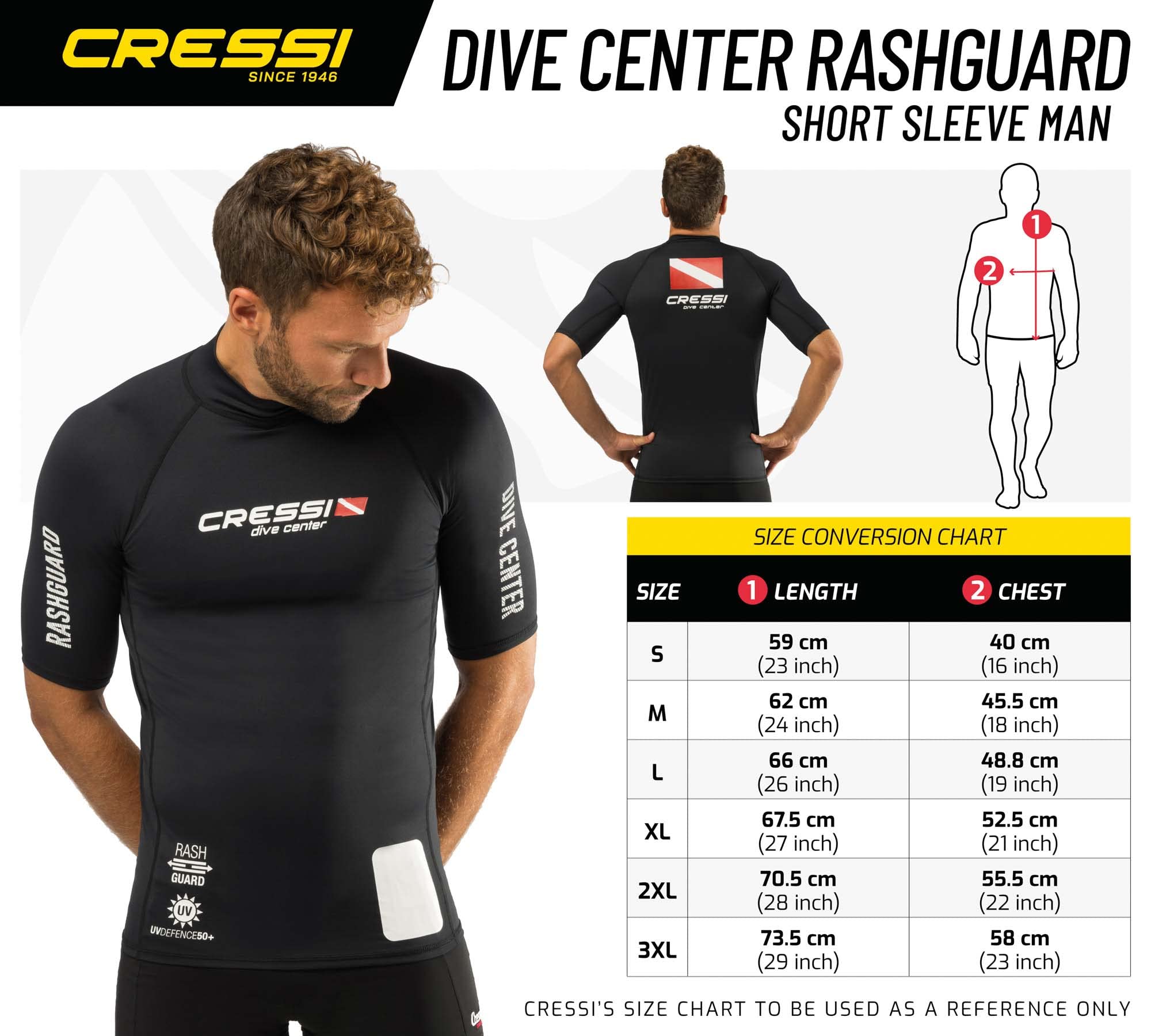 Cressi Men's Short Sleeve Rash Guard – UPF 50+ UV Sun Protection