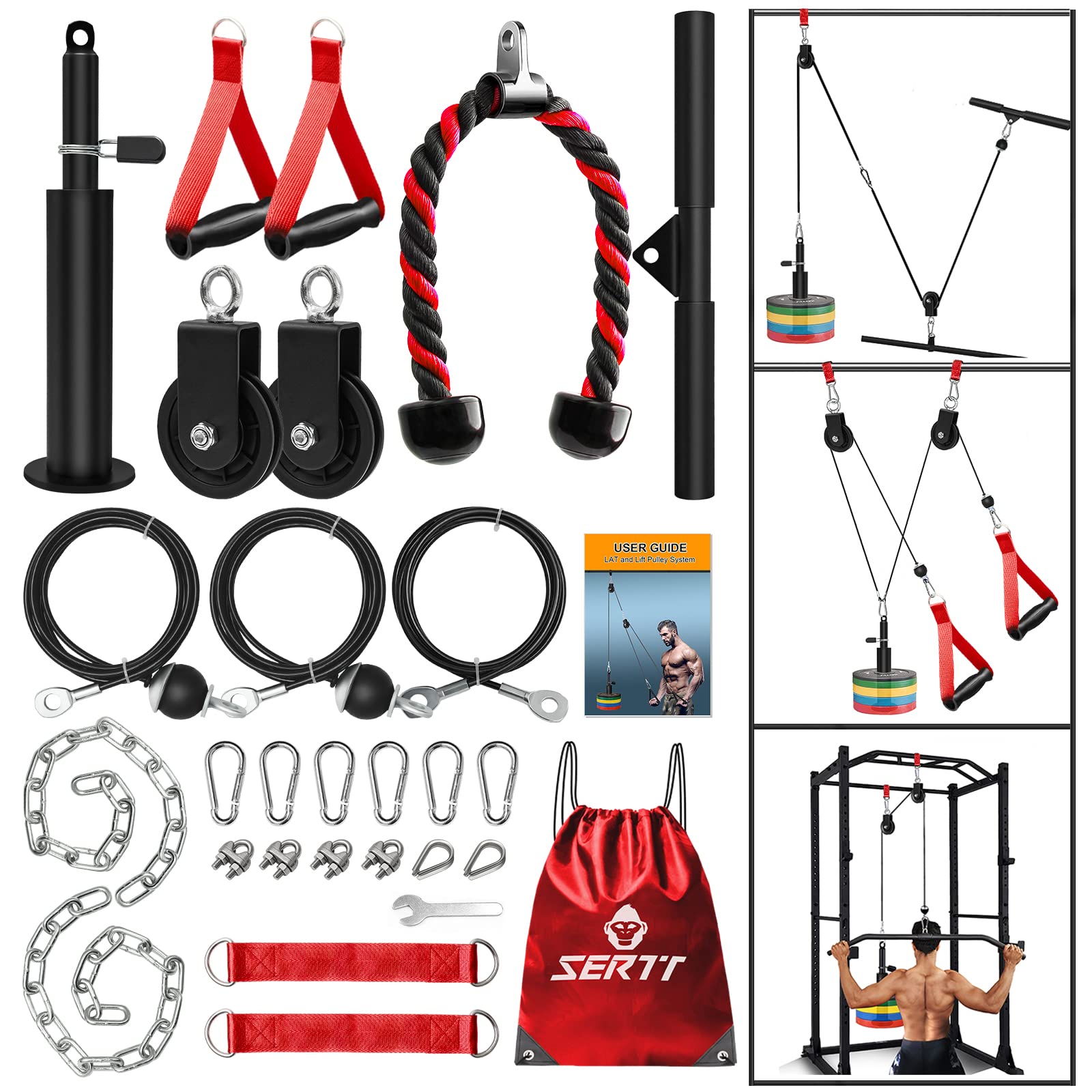 SERTT Weight Cable Pulley System | Home Gym LAT Pull Down Machine - Red