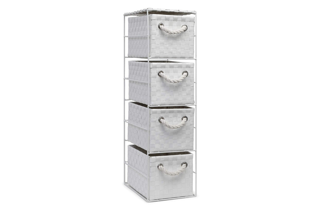 Arpan 4 Drawer Storage Cabinet – White Woven Unit for Bathroom & Office