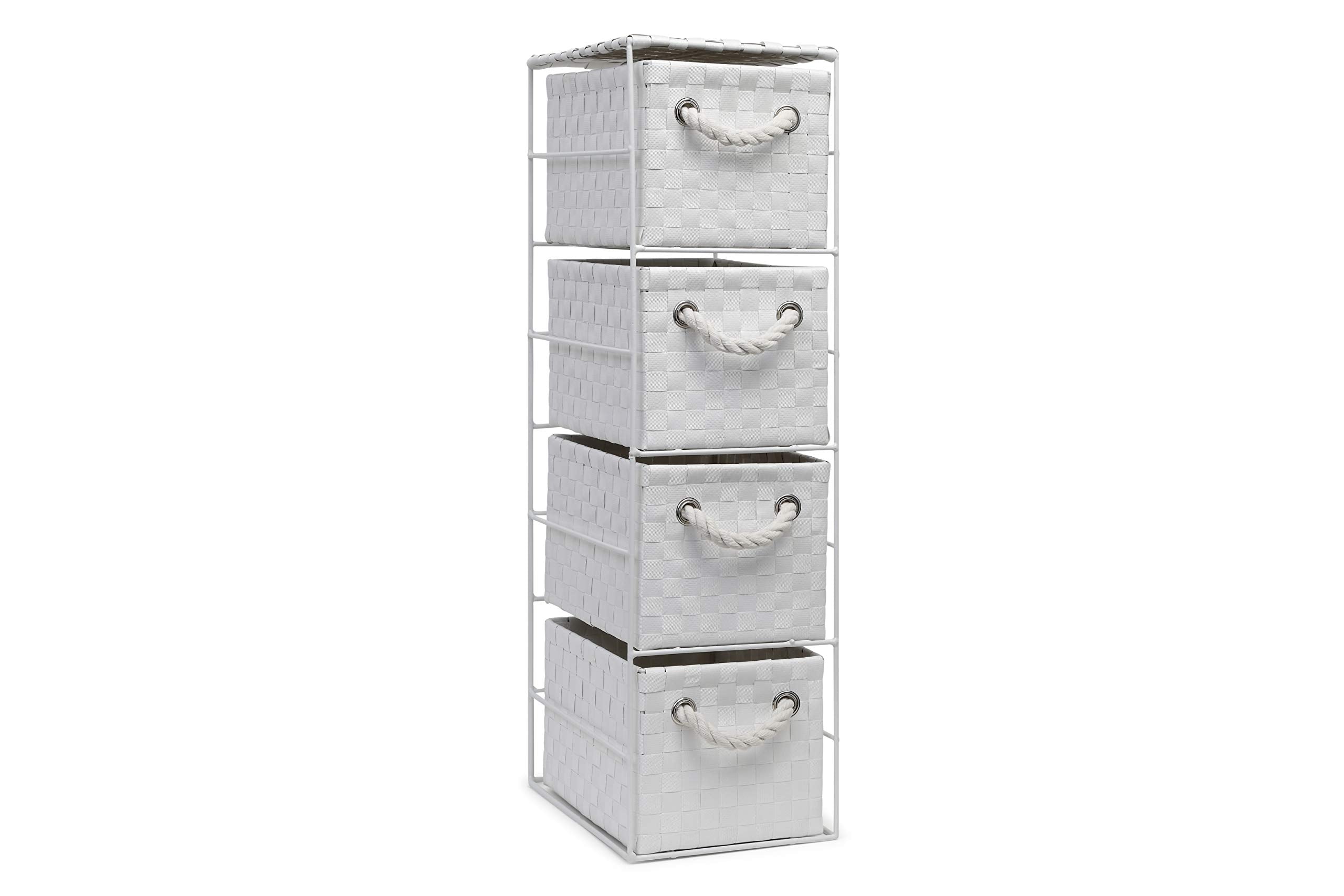 Arpan 4 Drawer Storage Cabinet – White Woven Unit for Bathroom & Office
