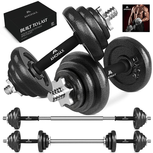 Amonax 20kg Cast Iron Adjustable Dumbbells & Barbell Set for Home Gym
