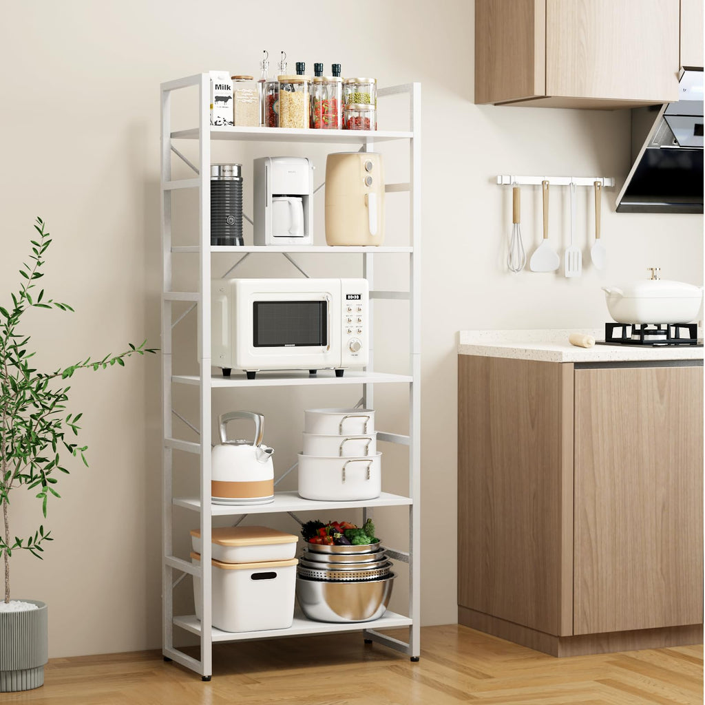 TREETALK 5-Tier Industrial Bookshelf | Standing Storage Rack - White