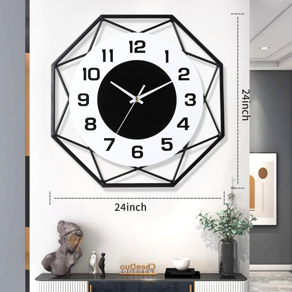 24 Inch Modern Metal Wall Clock – Silent Large Quartz Decor