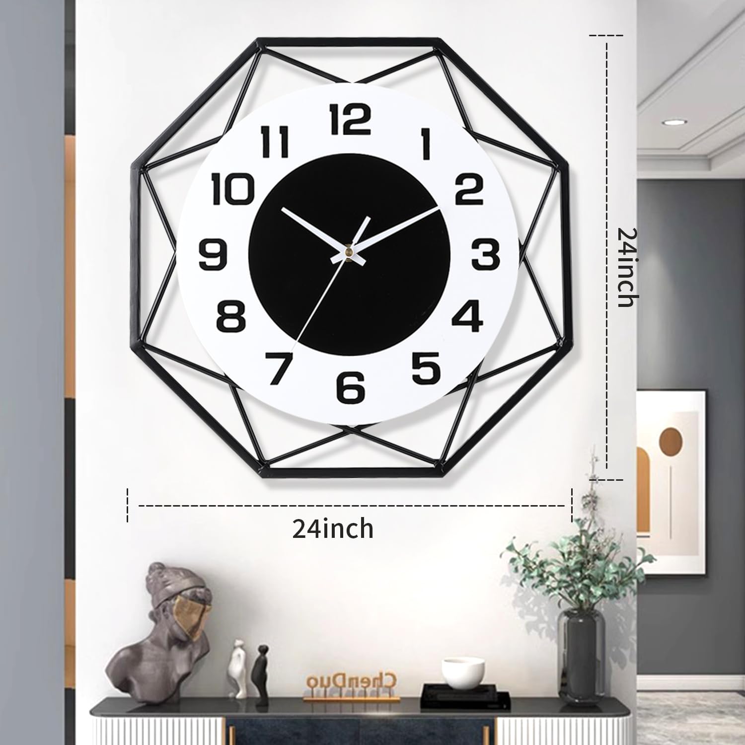 24 Inch Modern Metal Wall Clock – Silent Large Quartz Decor