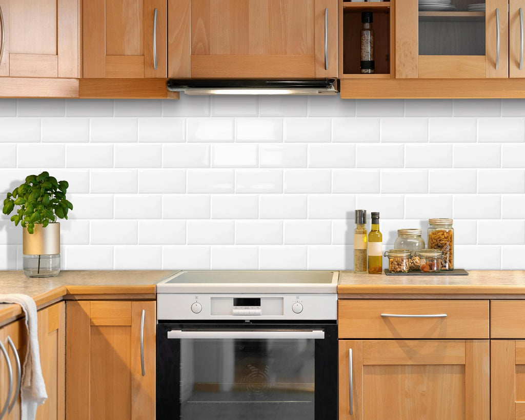 DEWOO White Metro Peel and Stick Wall Tiles - 10-Sheet Kitchen Splashback