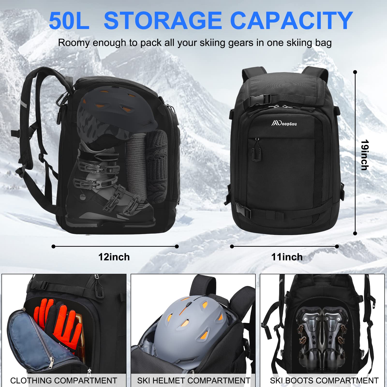 50L Ski Boot Travel Backpack | 1680D Waterproof Nylon Bag