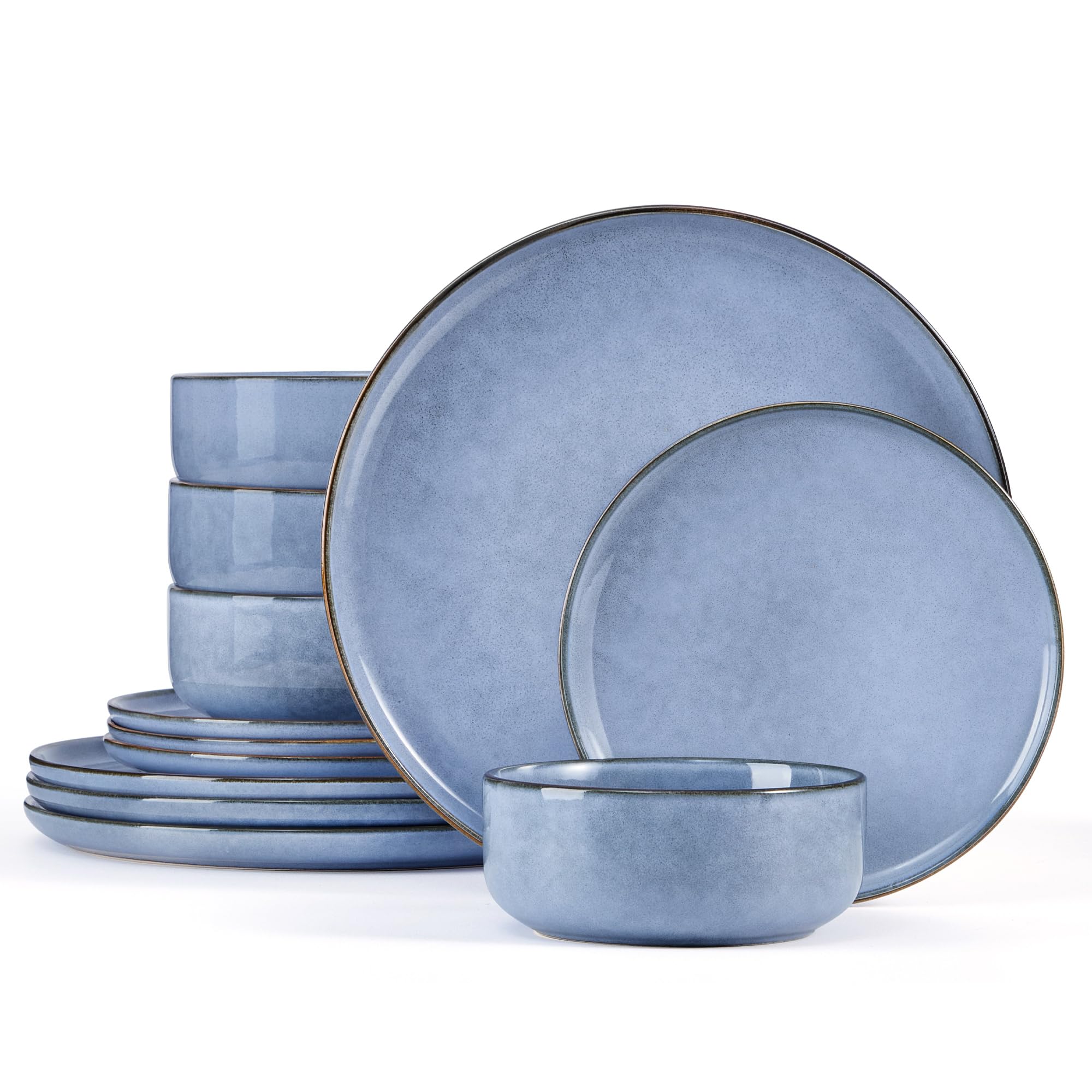 Homikit 12-Piece Stoneware Dinner Set – Reactive Glaze Blue Dinnerware