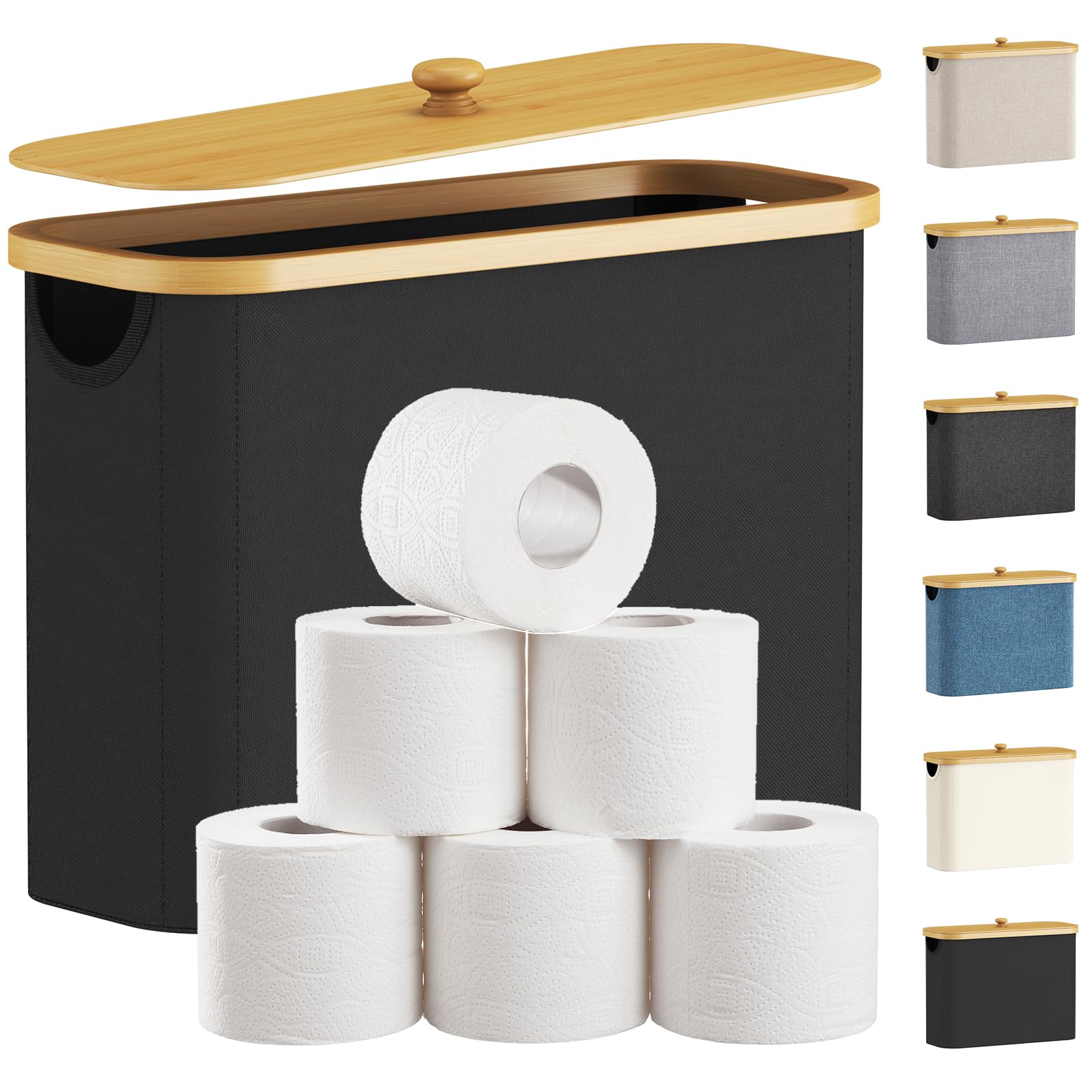 Lifewit 23L Bamboo Toilet Paper Storage Basket with Lid – Black Holder