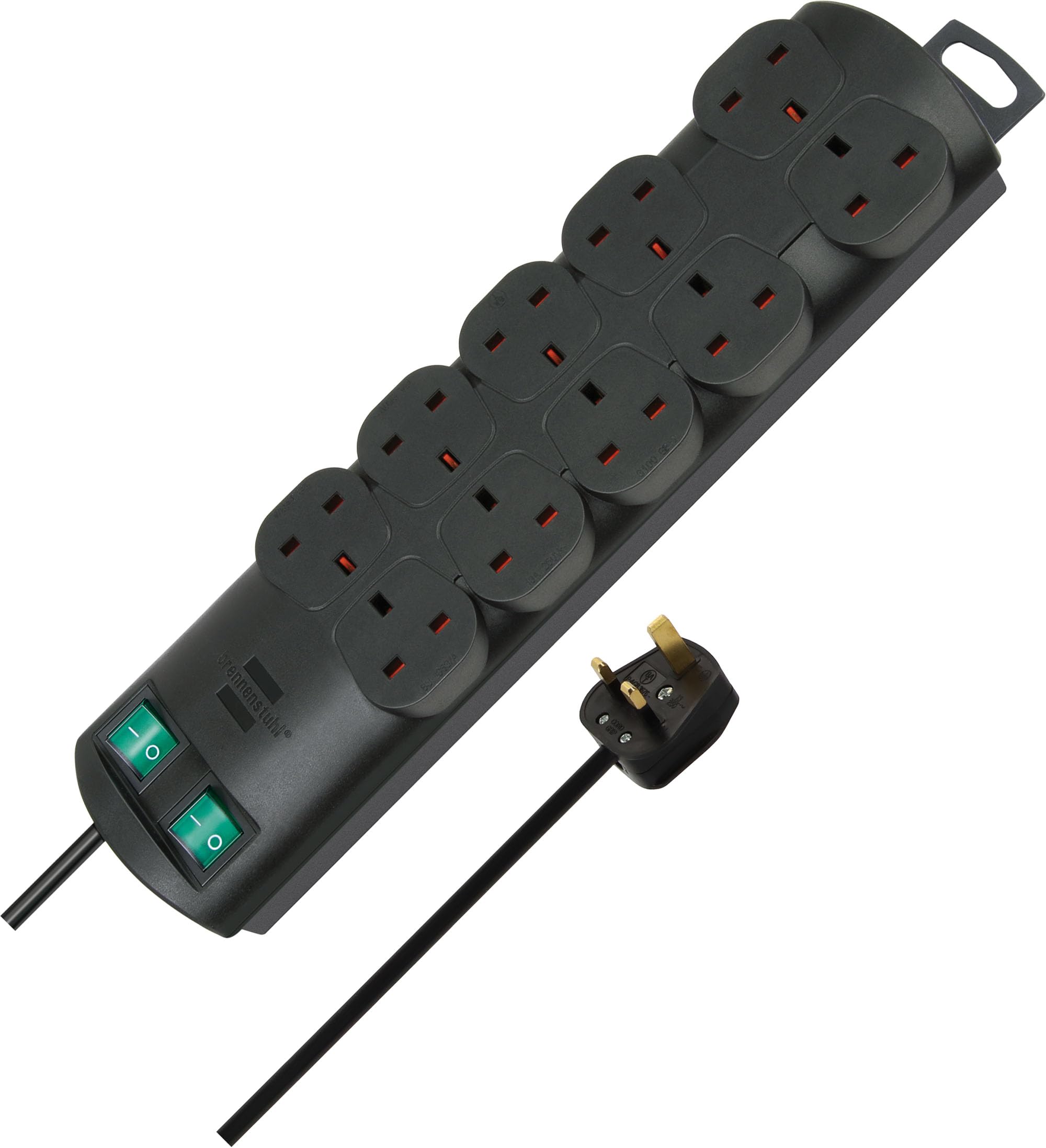 Brennenstuhl 10-Way Extension Lead | Dual Switch Power Strip - 2m Black