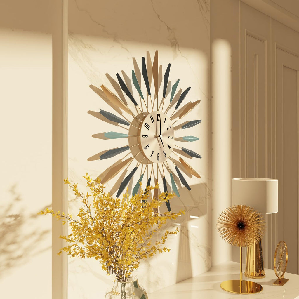 28 Inch Large Metal Wall Clock | Mid-Century Silent Modern Decor