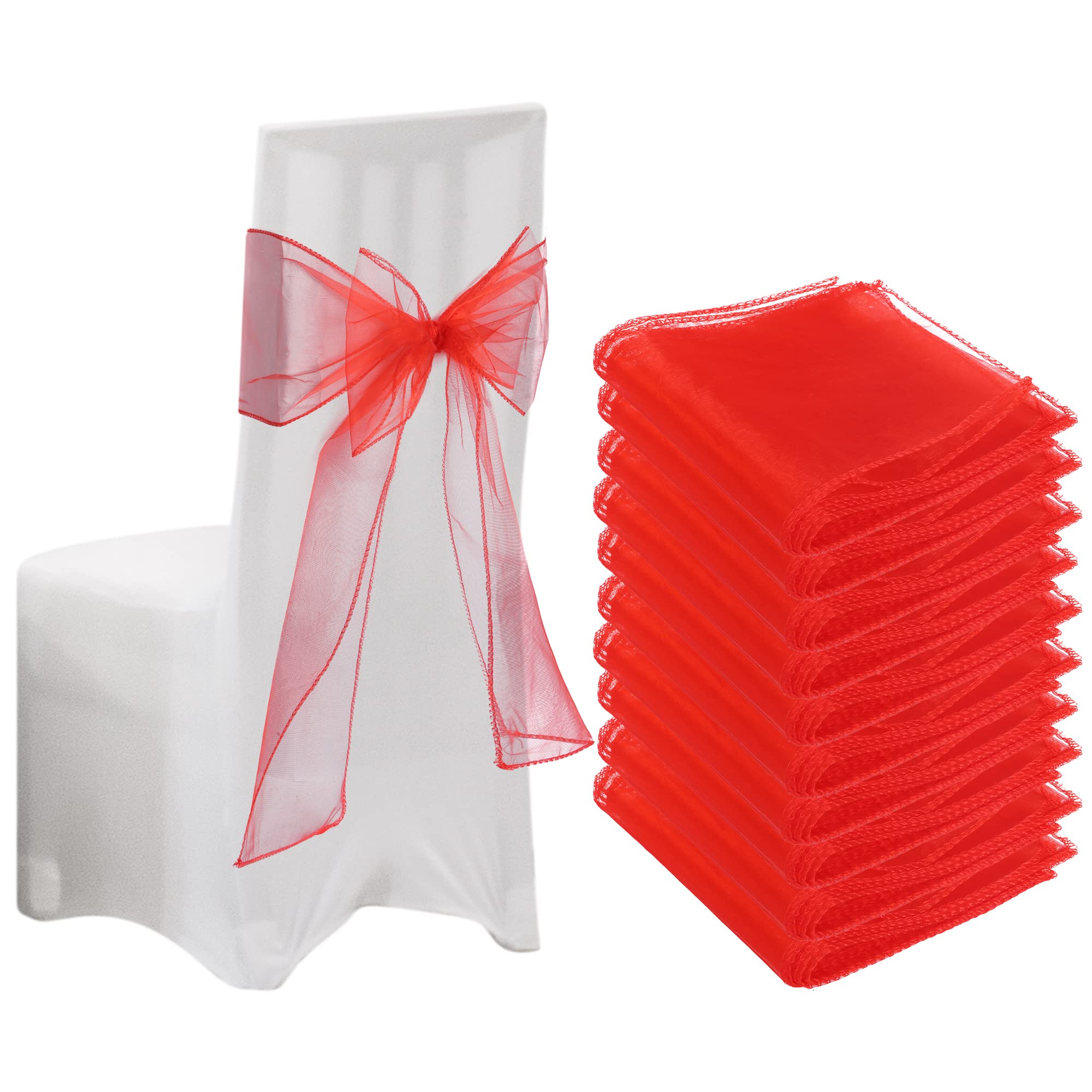 Creaher 10pcs Red Organza Chair Bows – 22x280cm Wedding Sashes & Decor