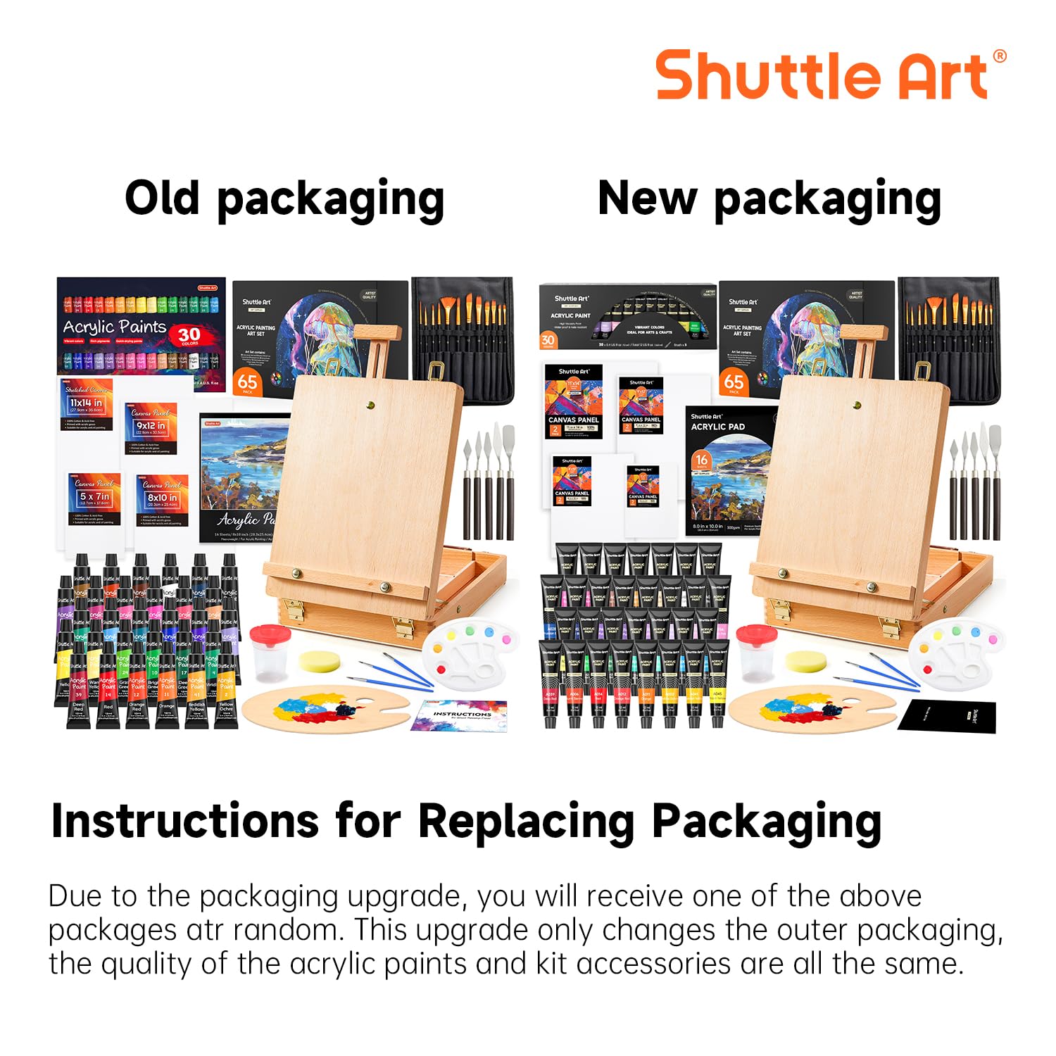 Shuttle Art 65 Pack Acrylic Paint Set with Wooden Tabletop Easel Box