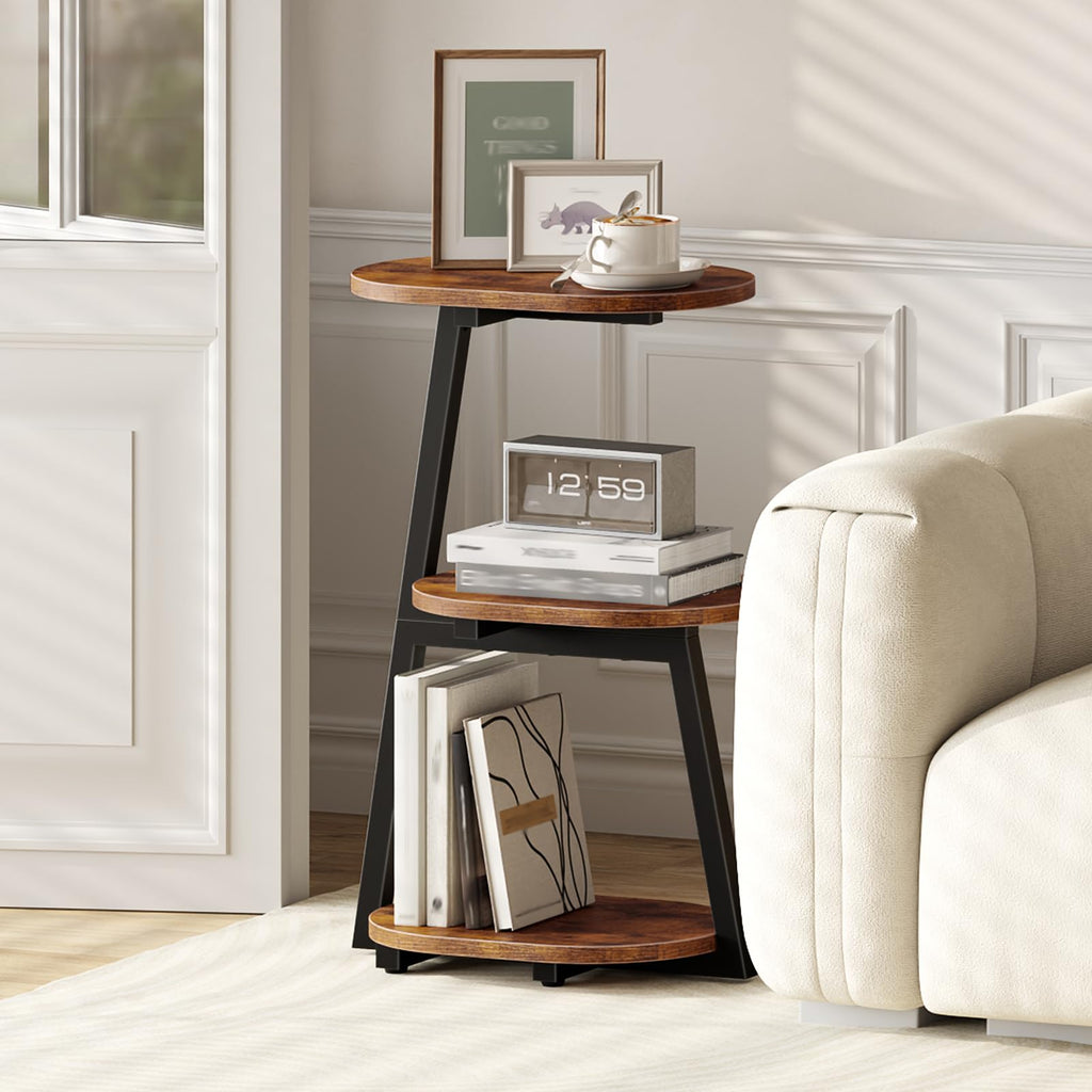HOOBRO Side Table, Small Coffee Table with Storage Shelves, 3-Tier Oval Sofa Table Bedside Table for Small Space - image 2