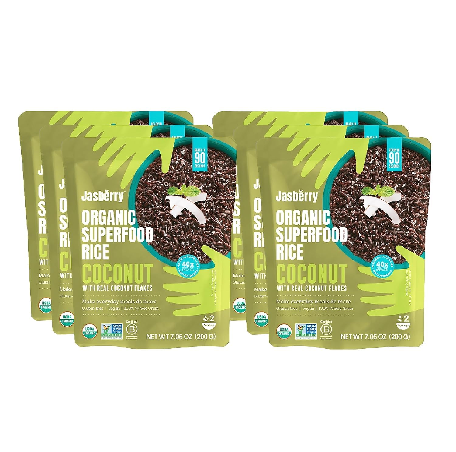 Jasberry Organic Coconut Rice – Ready to Eat Black Rice (6 x 200g)