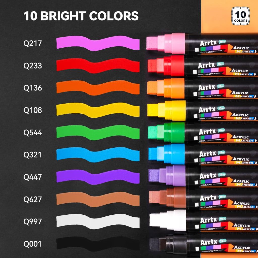 Arrtx 15mm Jumbo Acrylic Paint Pens | 10 Colors Wide Felt Tip Markers