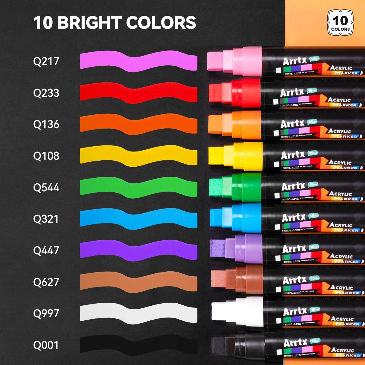 Arrtx 15mm Jumbo Acrylic Paint Pens | 10 Colors Wide Felt Tip Markers