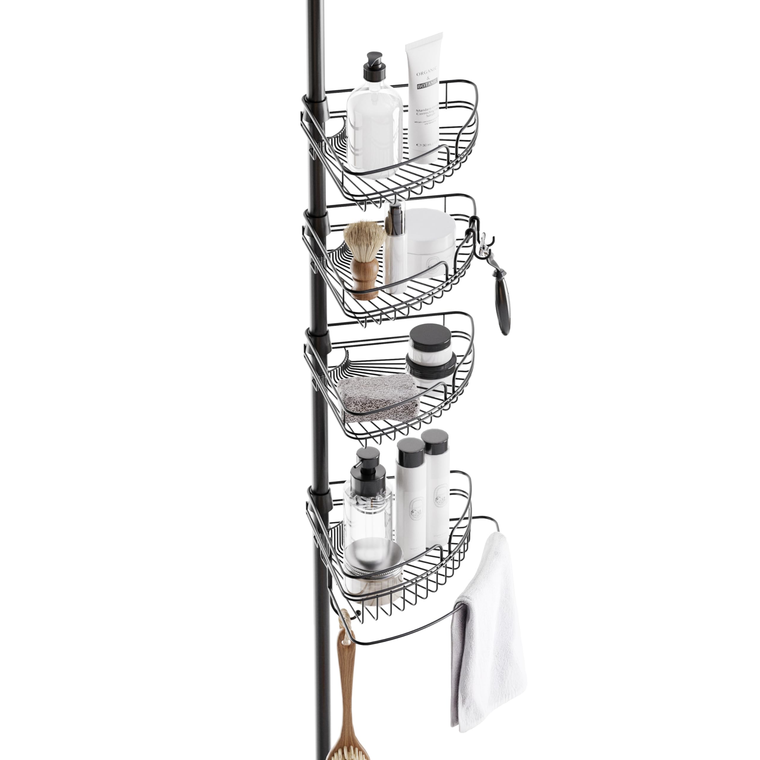 Zenna Home Tension Pole Shower Caddy | 4-Tier Rust-Resistant Matte Black