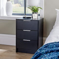 Black 3-Drawer Nightstand – Modern Bedside Cabinet