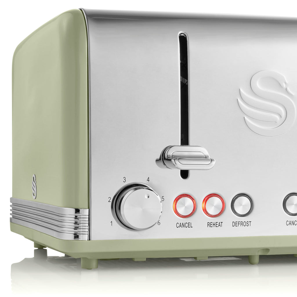 Swan Retro 4-Slice Toaster – 1600W with 6 Browning Levels, Green