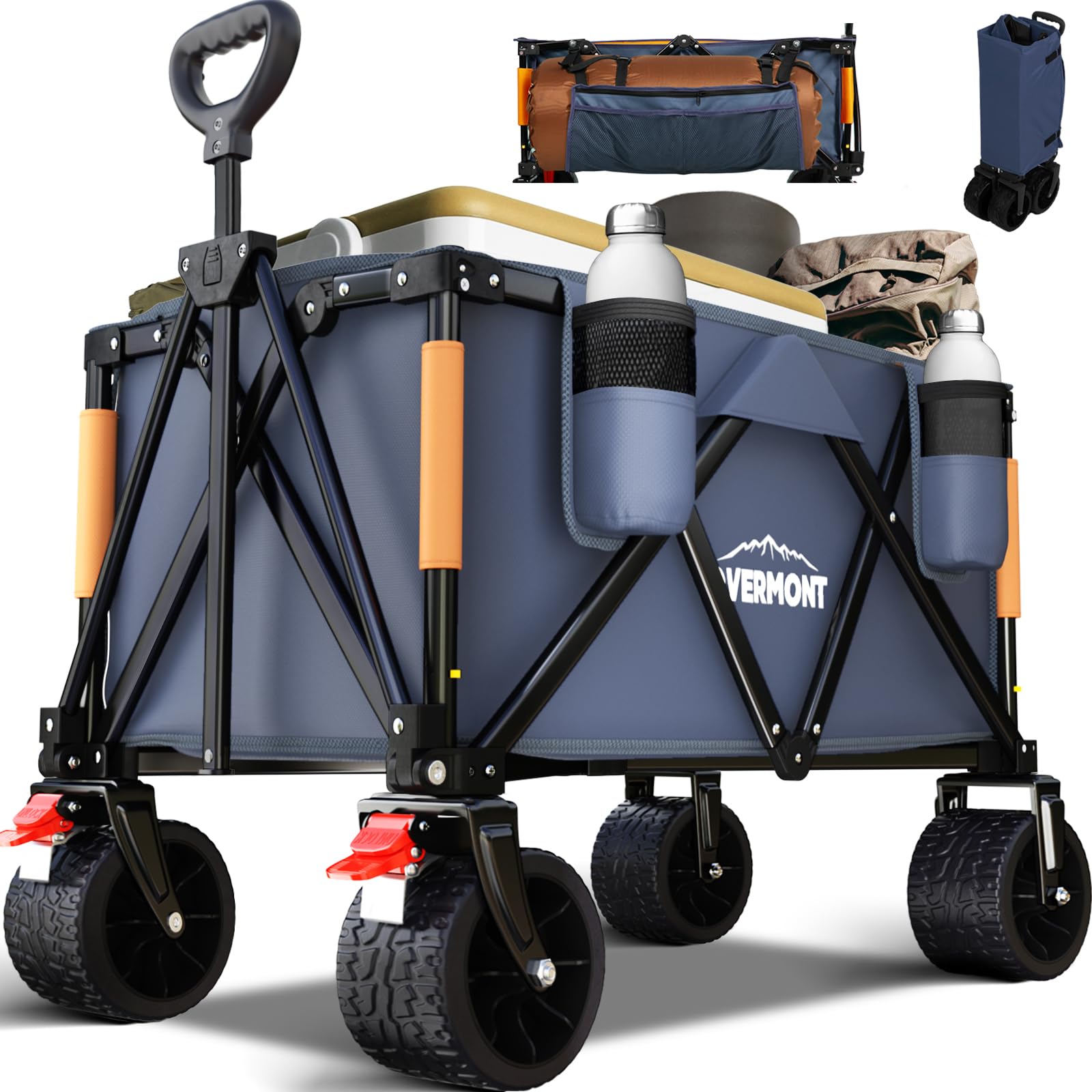 Overmont Heavy Duty Folding Beach Wagon – 330lbs All-Terrain Camping Cart