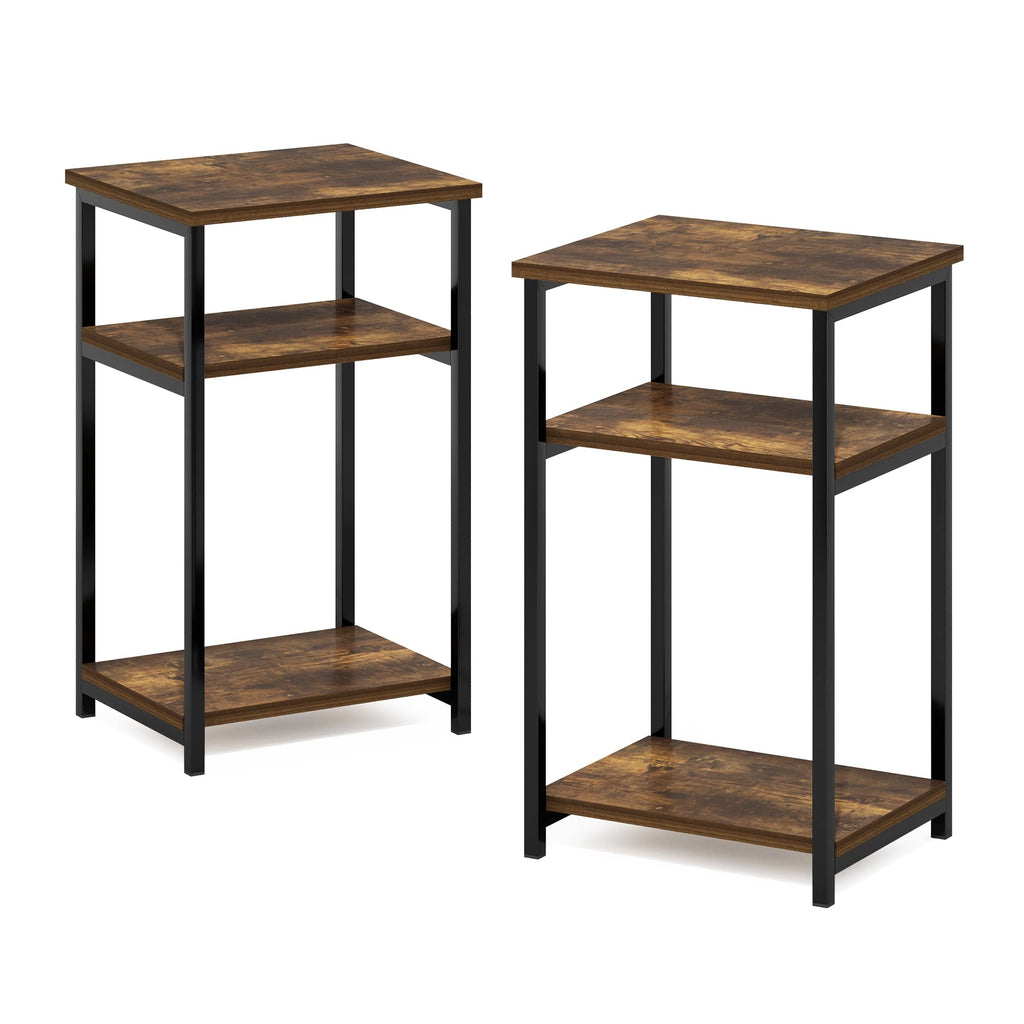 Furinno JUST Side Table Set of 2, 3-Tier Metal Frame End Table with Open Shelf, Night Stand, Bedside Table, for Living Room, Bedroom, Amber Pine - image 5
