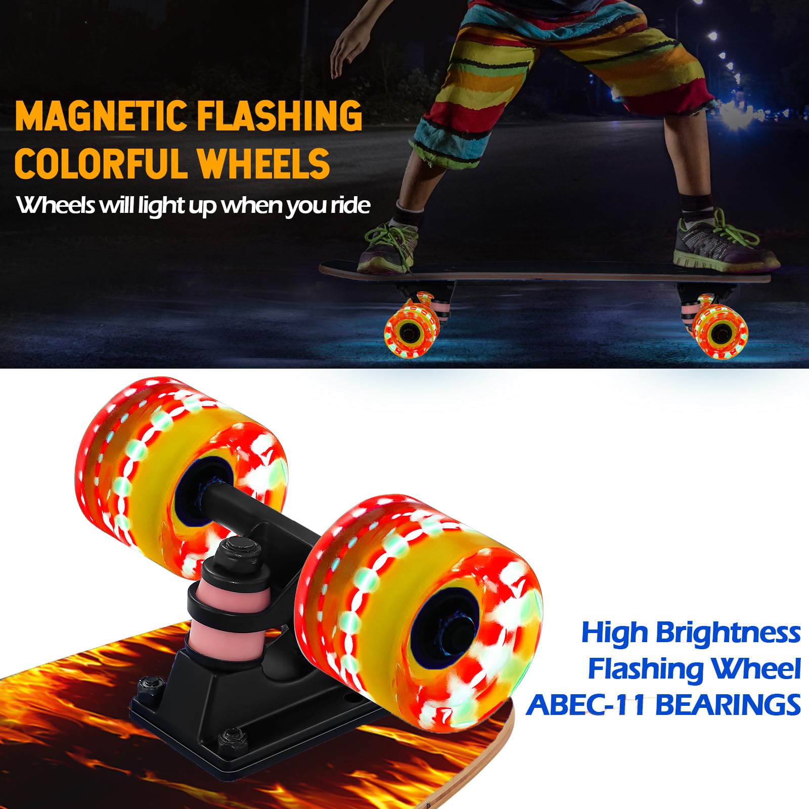 GIEEU Complete Skateboard – 9-Layer Canadian Maple with Flashing Wheels
