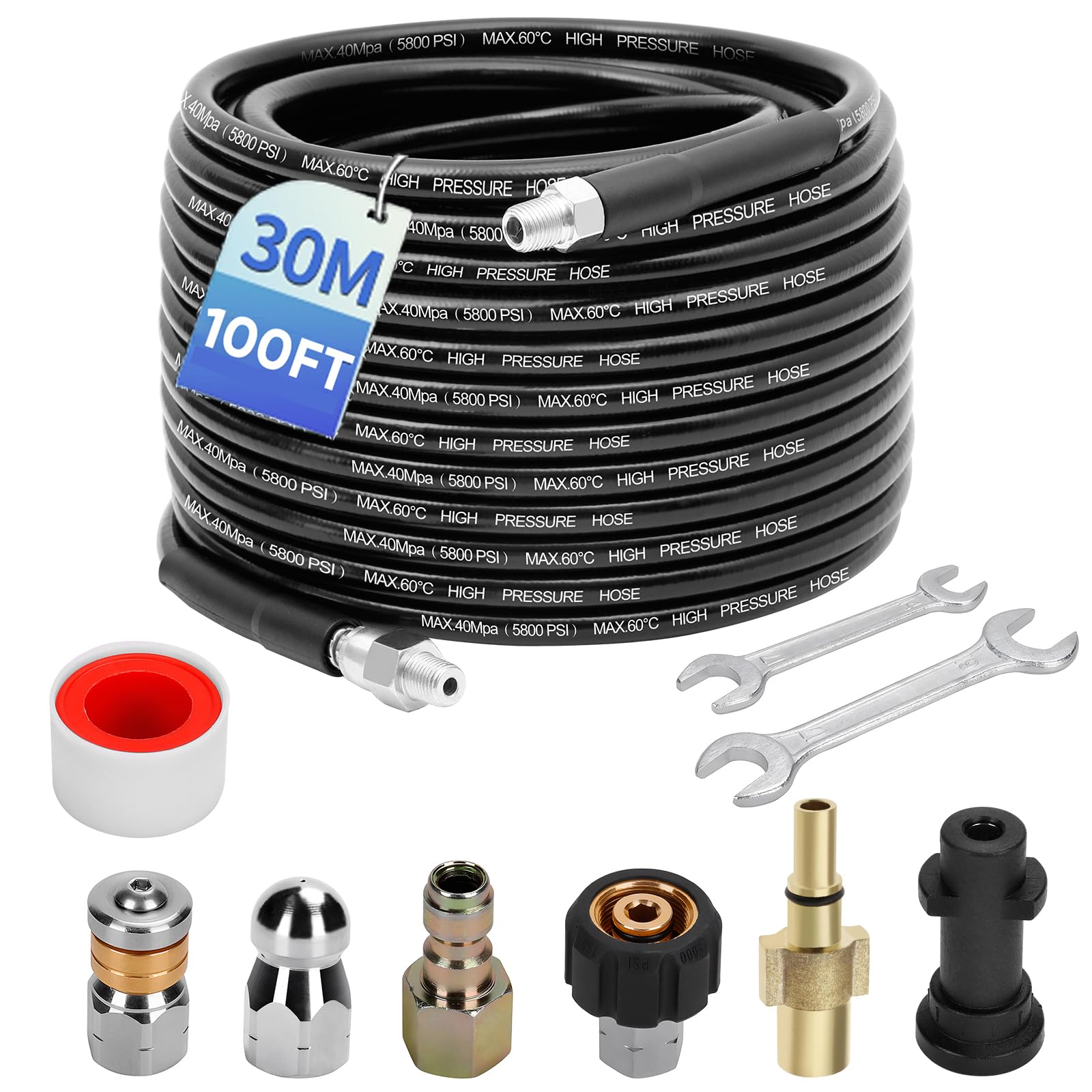 30M Drain Jetting Hose for Karcher & Bosch, 5800 PSI Sewer Kit